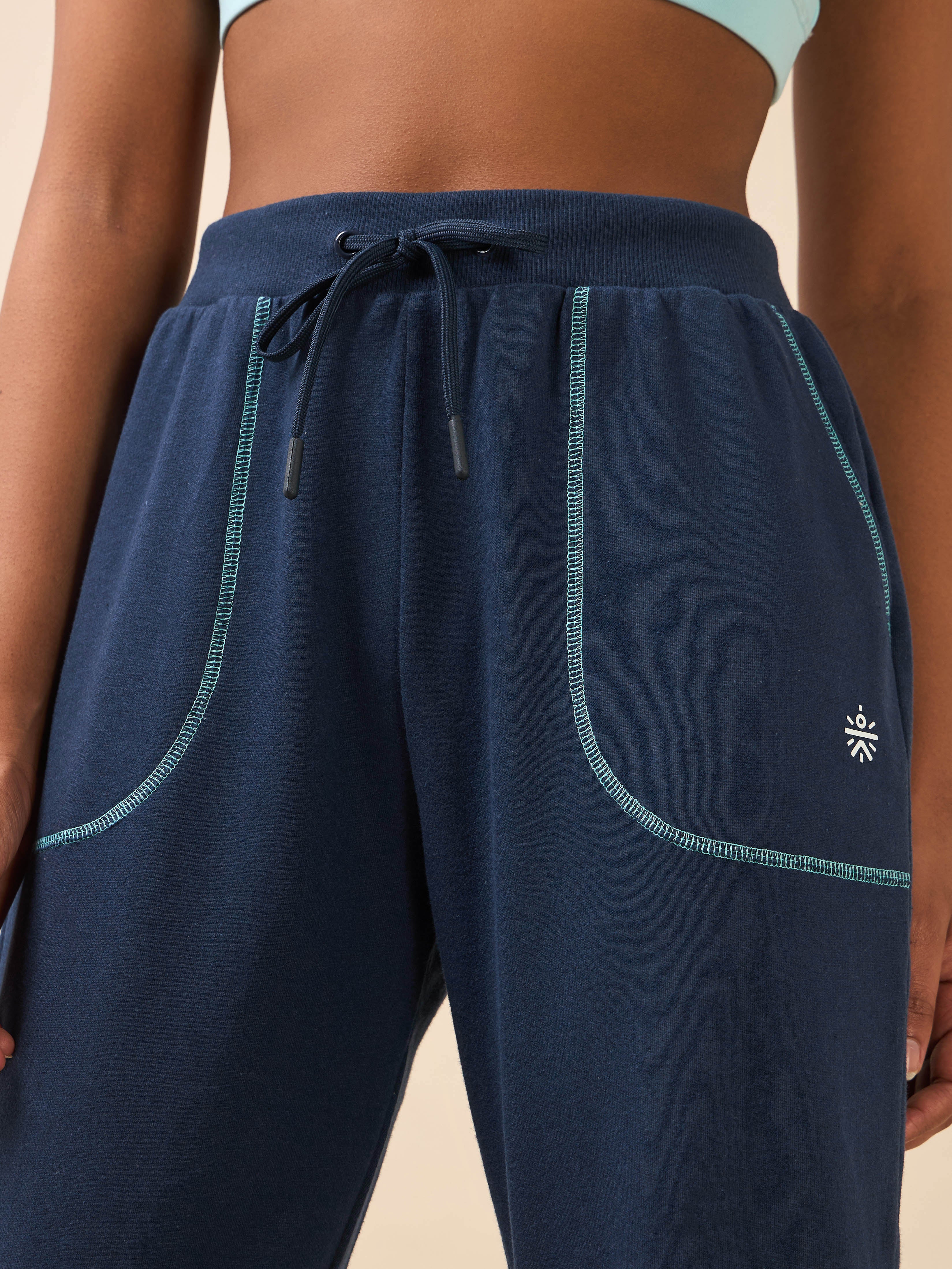 Women's Navy Melange Pop Up Thread Leisure Joggers