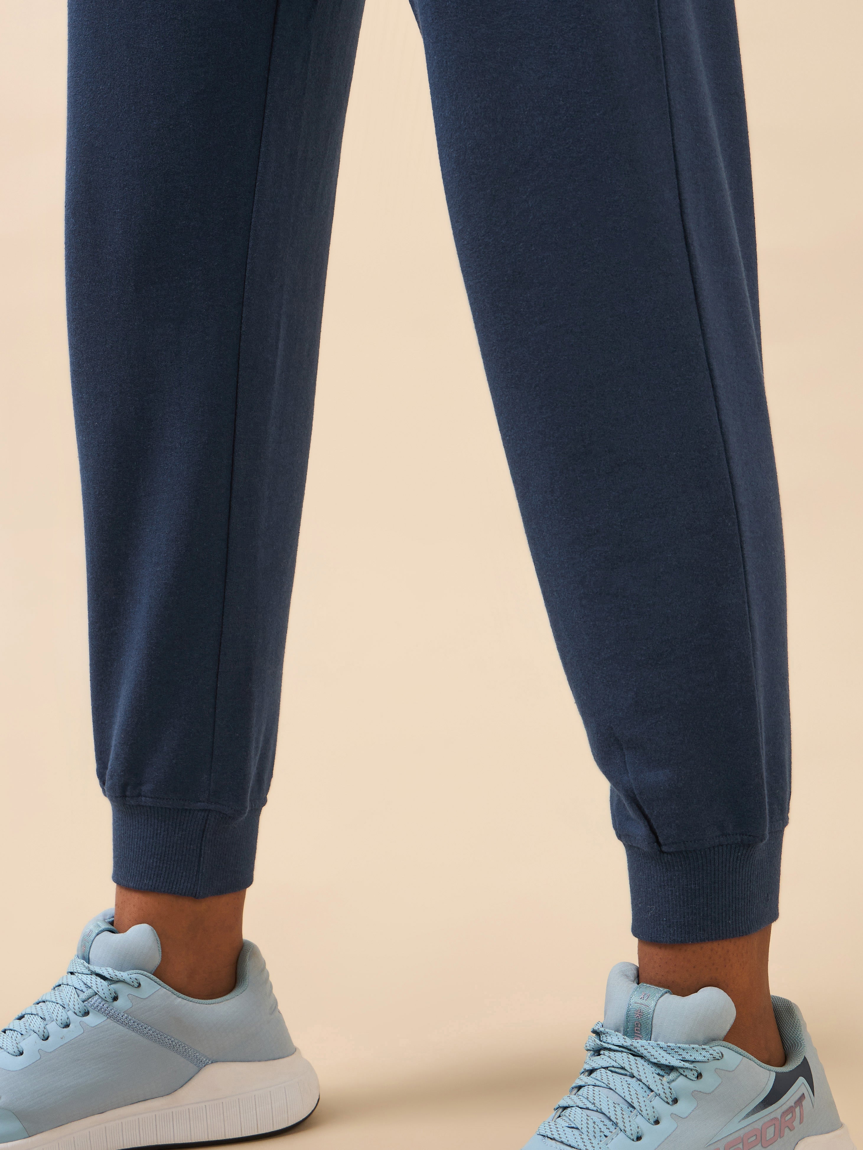 Women's Navy Melange Pop Up Thread Leisure Joggers