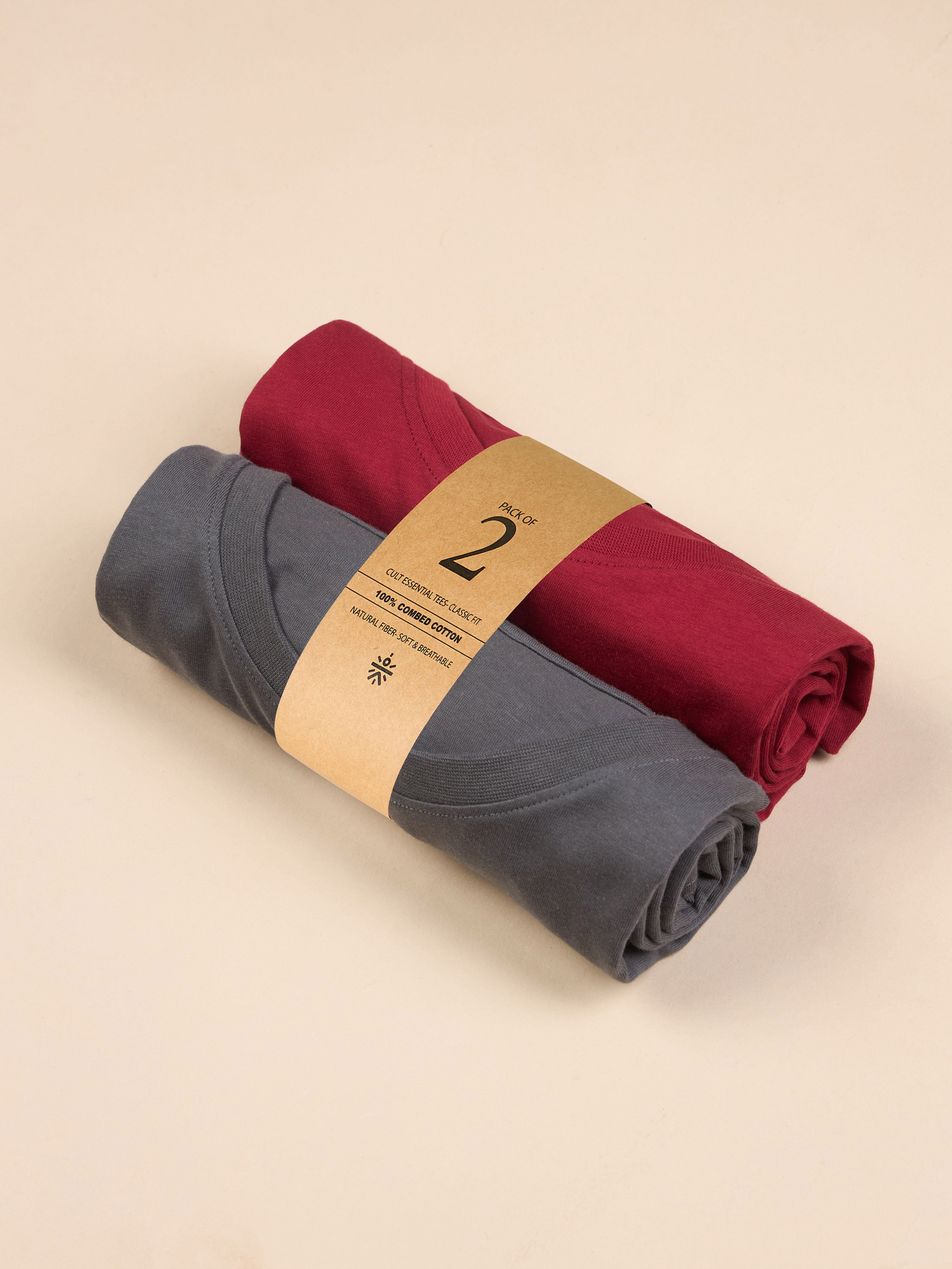 Men's Cult Essential Cotton Pack of 2 T-shirts - Grey & Red