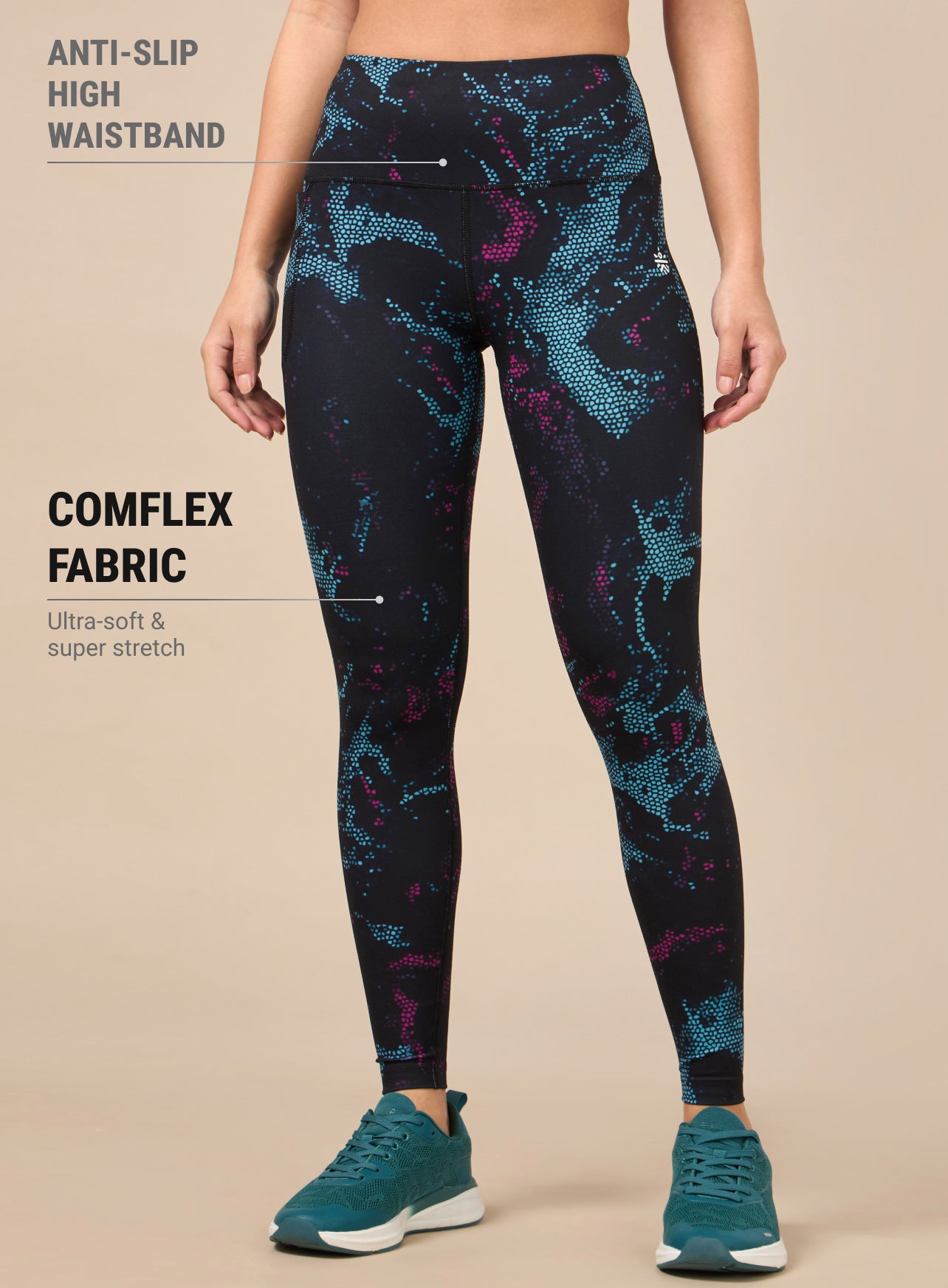 Women's Black Printed Train All Day COMFlex Tights