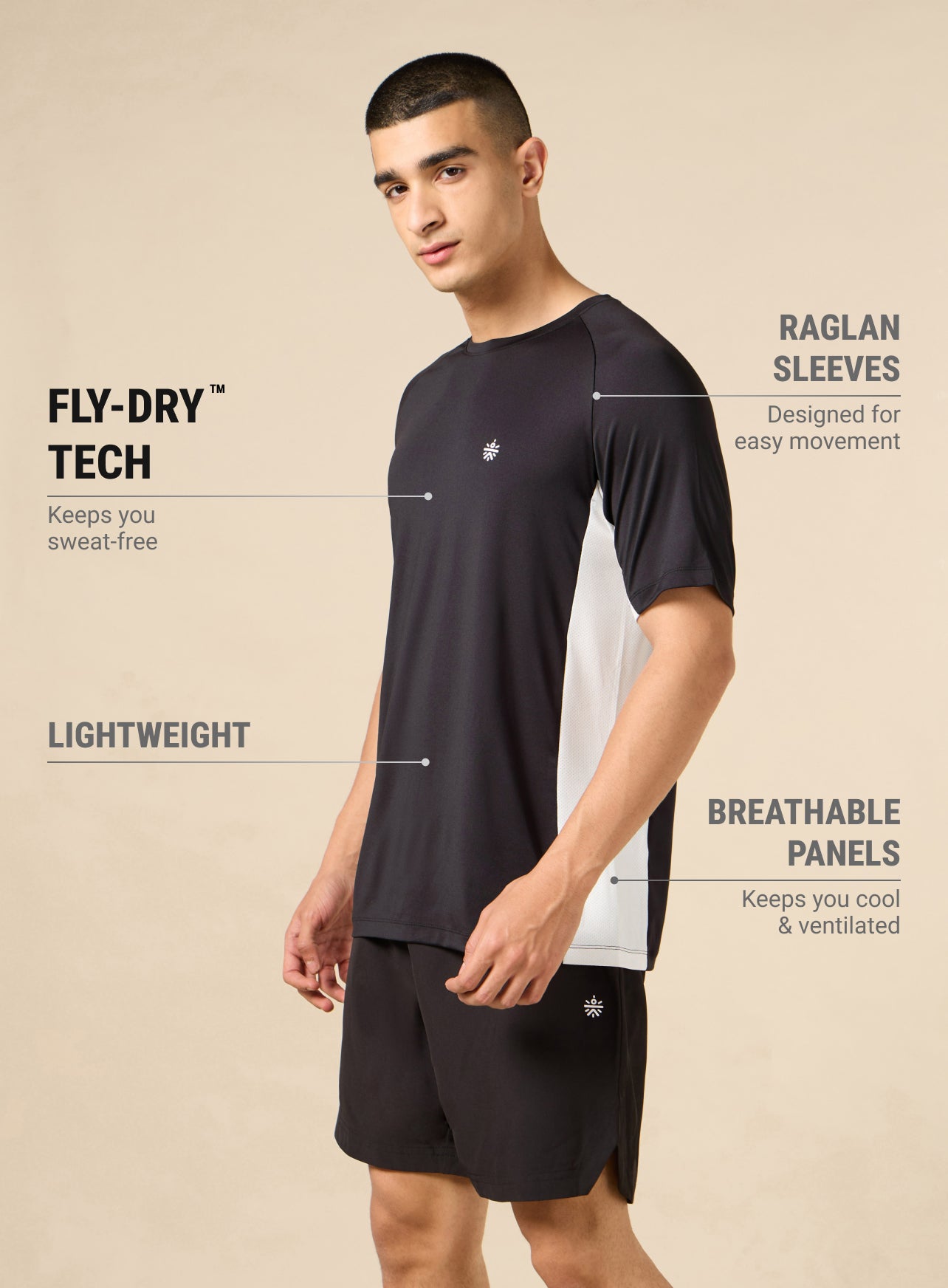 Men's Black Active Pop Performance T-shirt