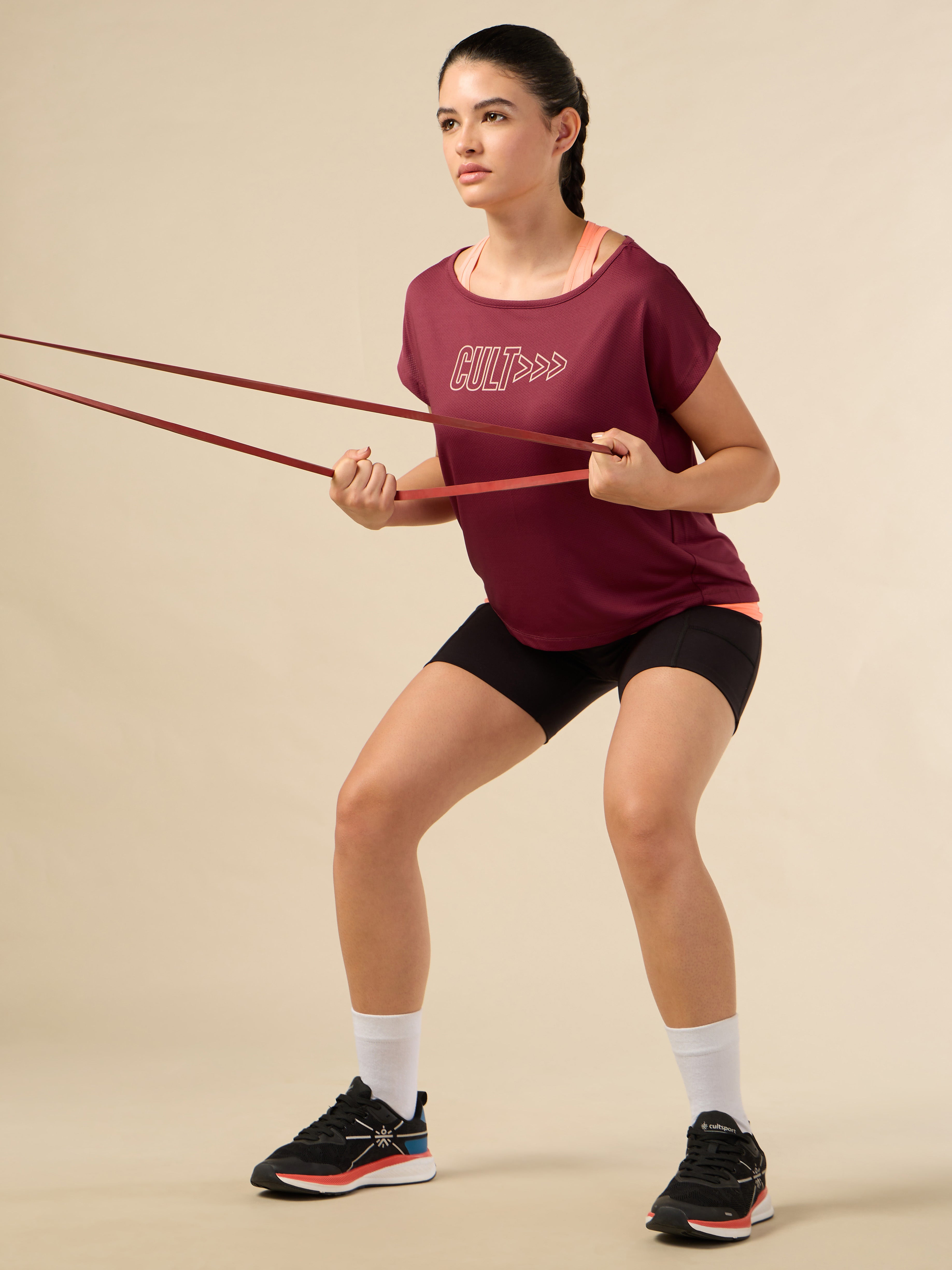 Women's 2in1 Layered Performance Maroon T-shirt
