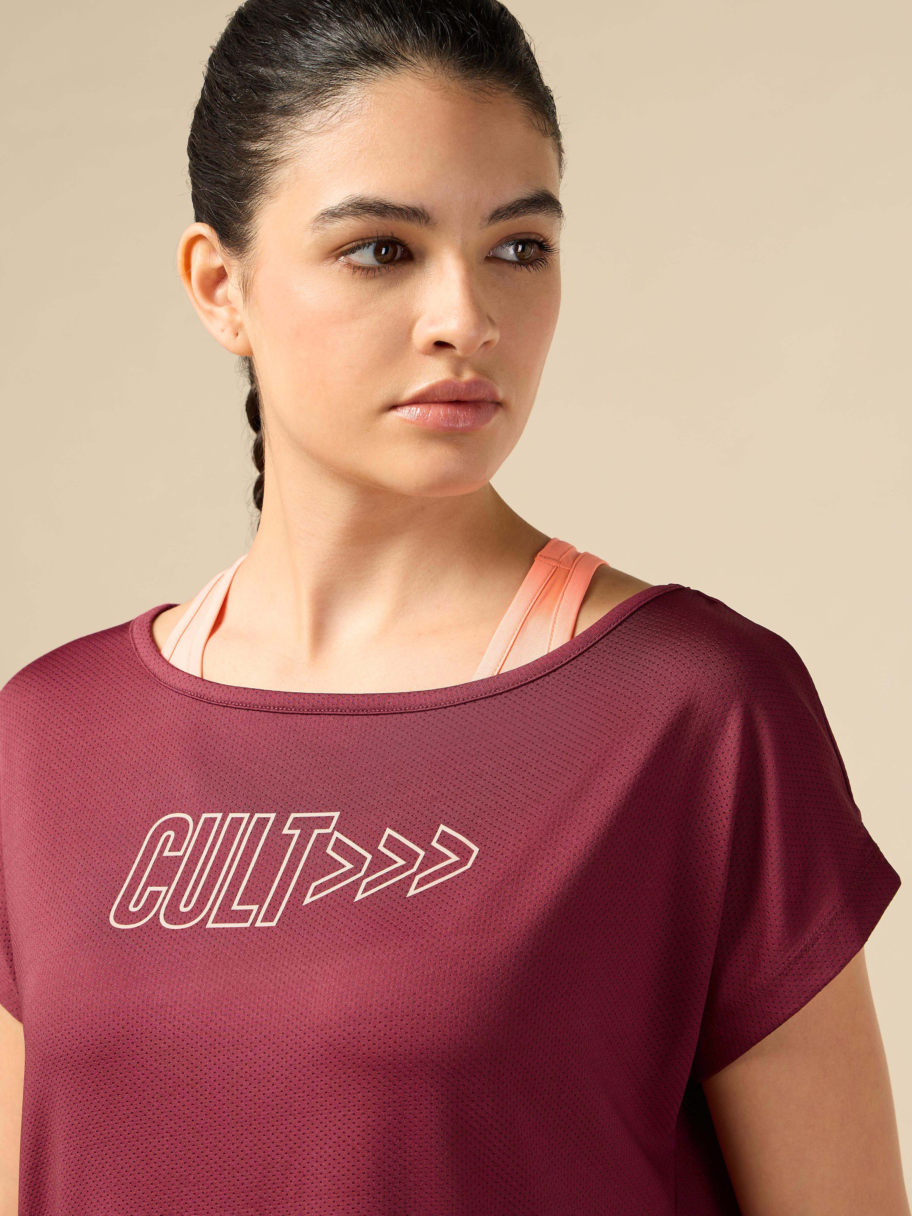 Women's 2in1 Layered Performance Maroon T-shirt