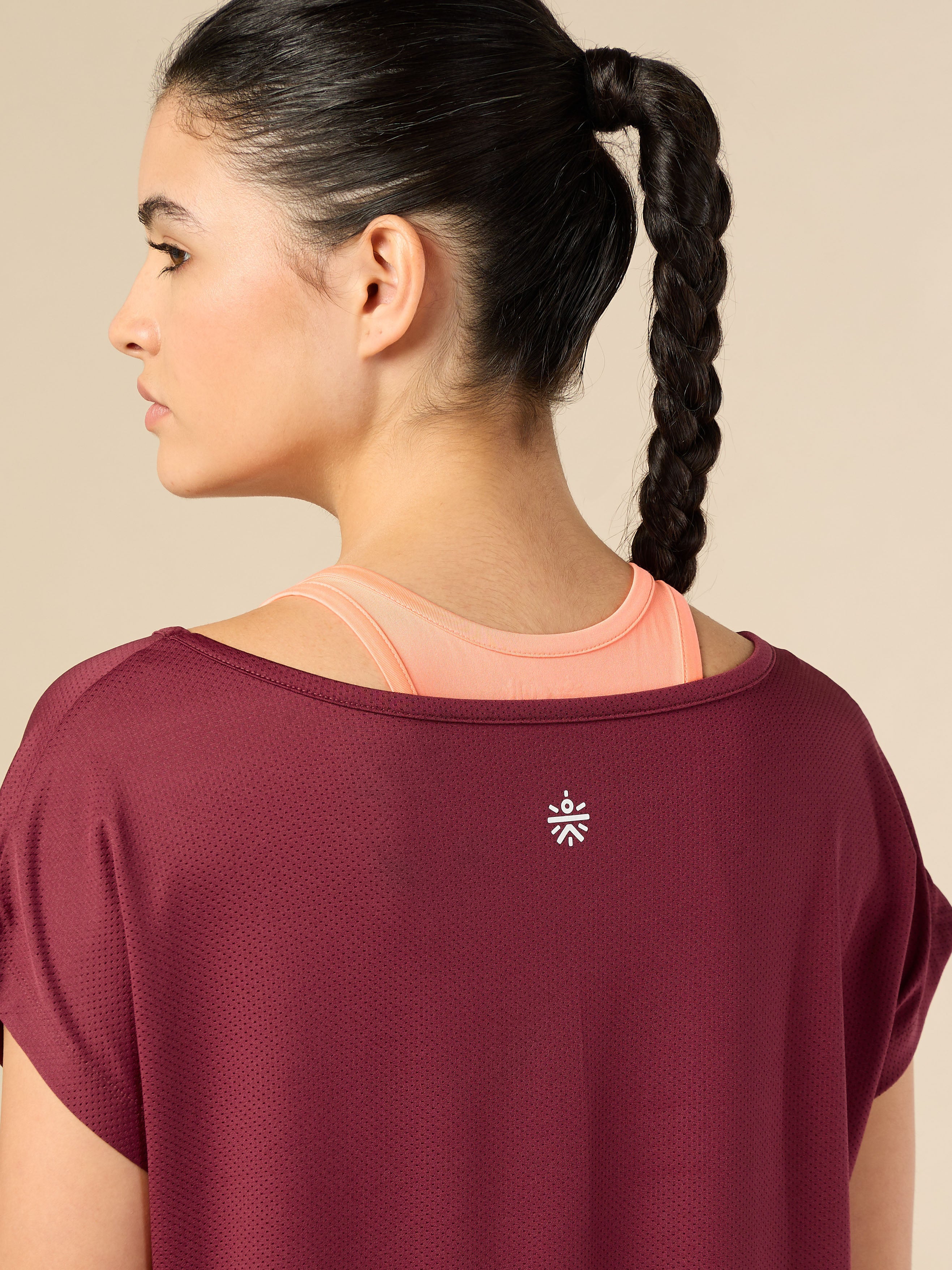 Women's 2in1 Layered Performance Maroon T-shirt
