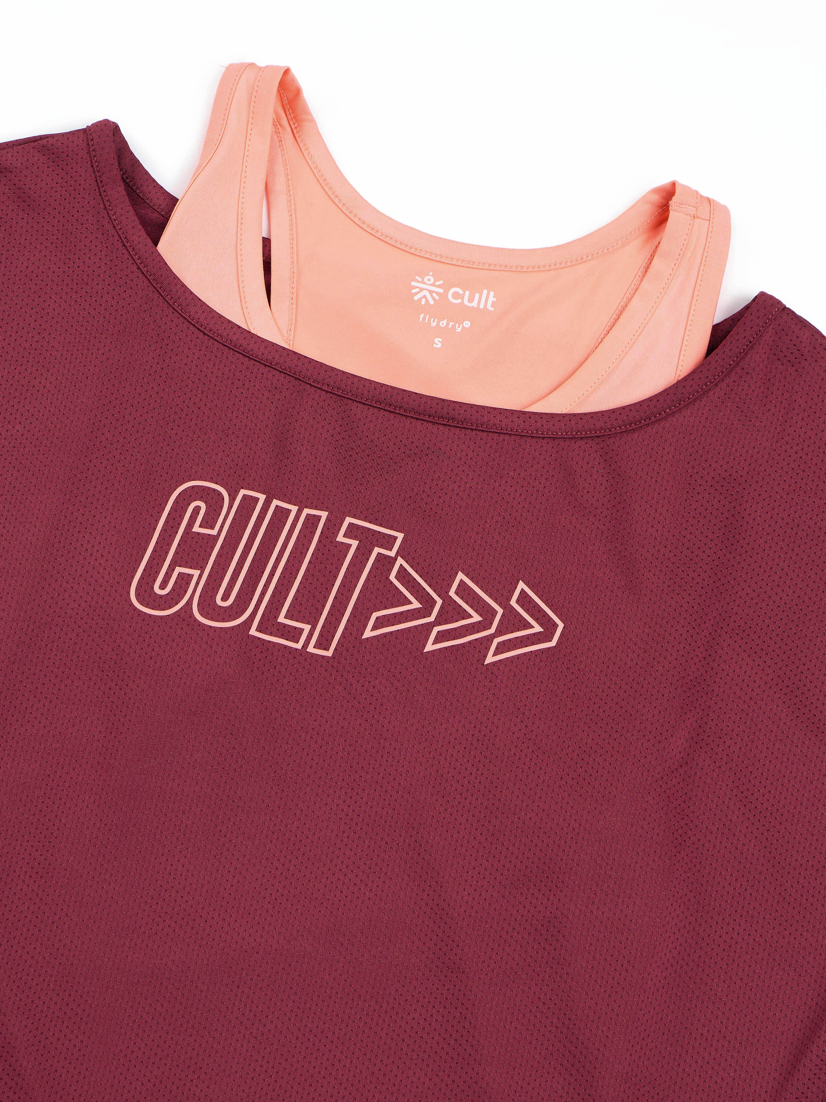 Women's 2in1 Layered Performance Maroon T-shirt