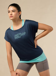 Women's 2in1 Layered Performance Navy T-shirt