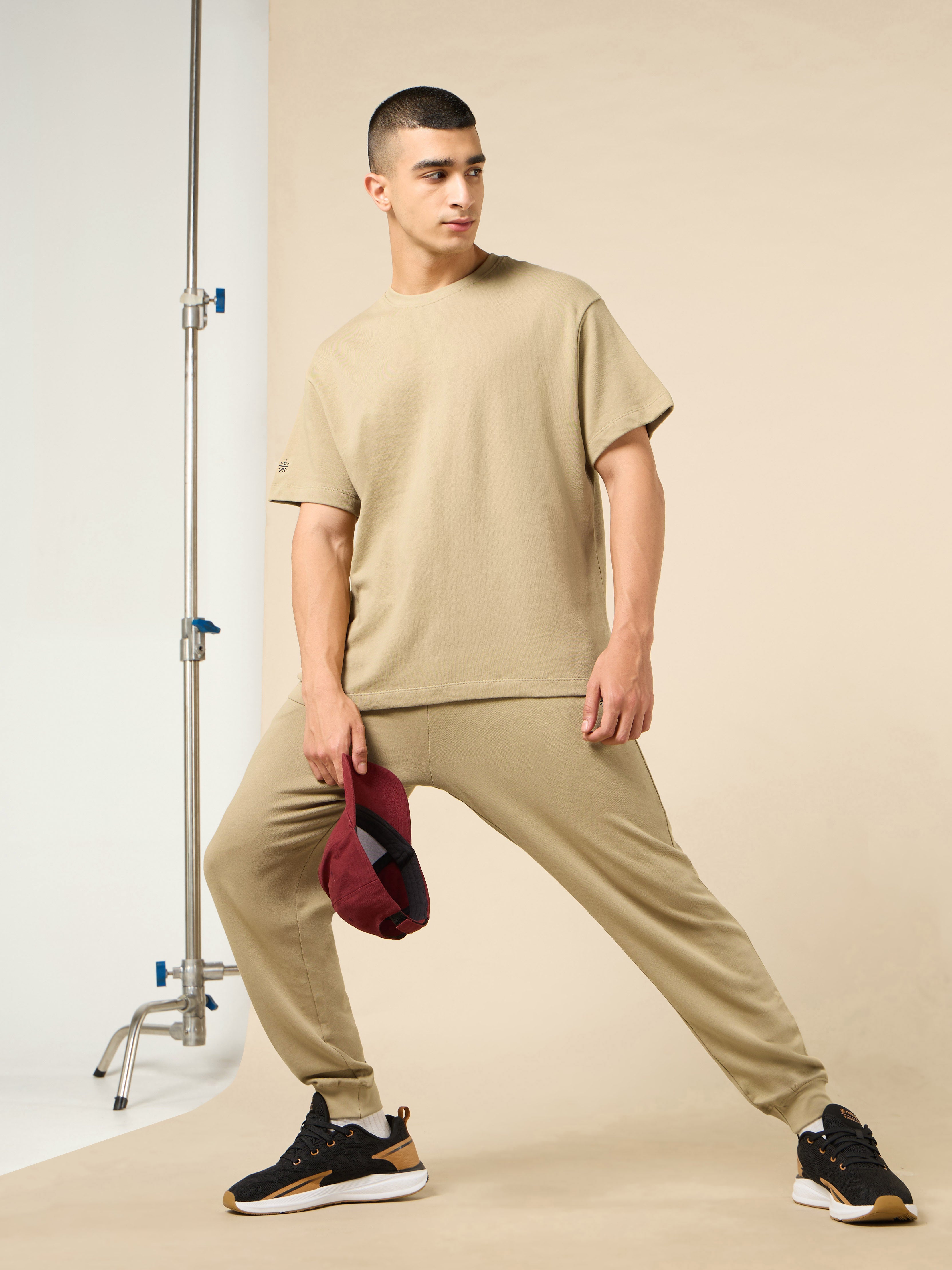 Men's Lifestyle Cotton Khaki Co-ord Set