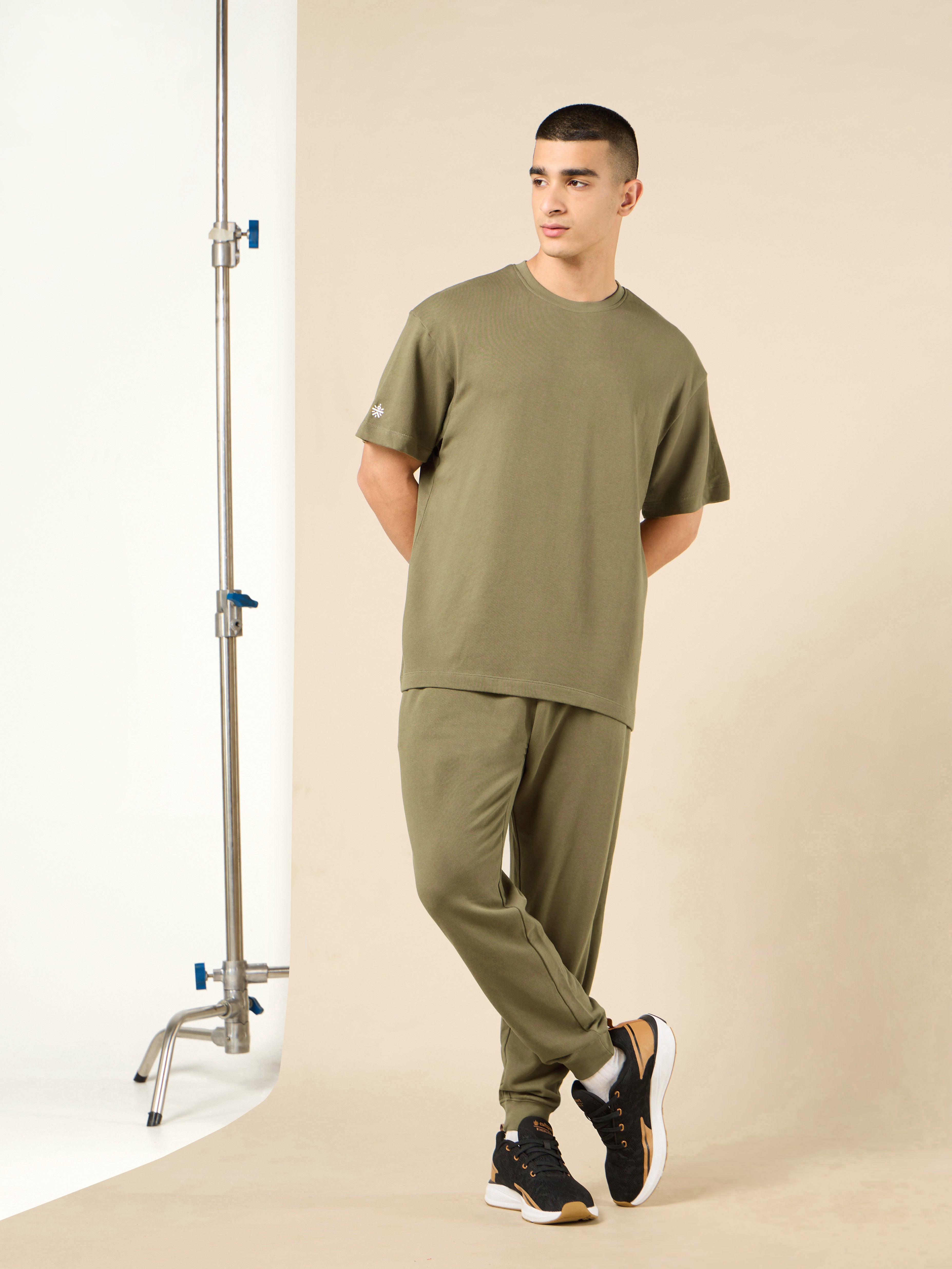 Men's Lifestyle Cotton Olive Co-ord Set