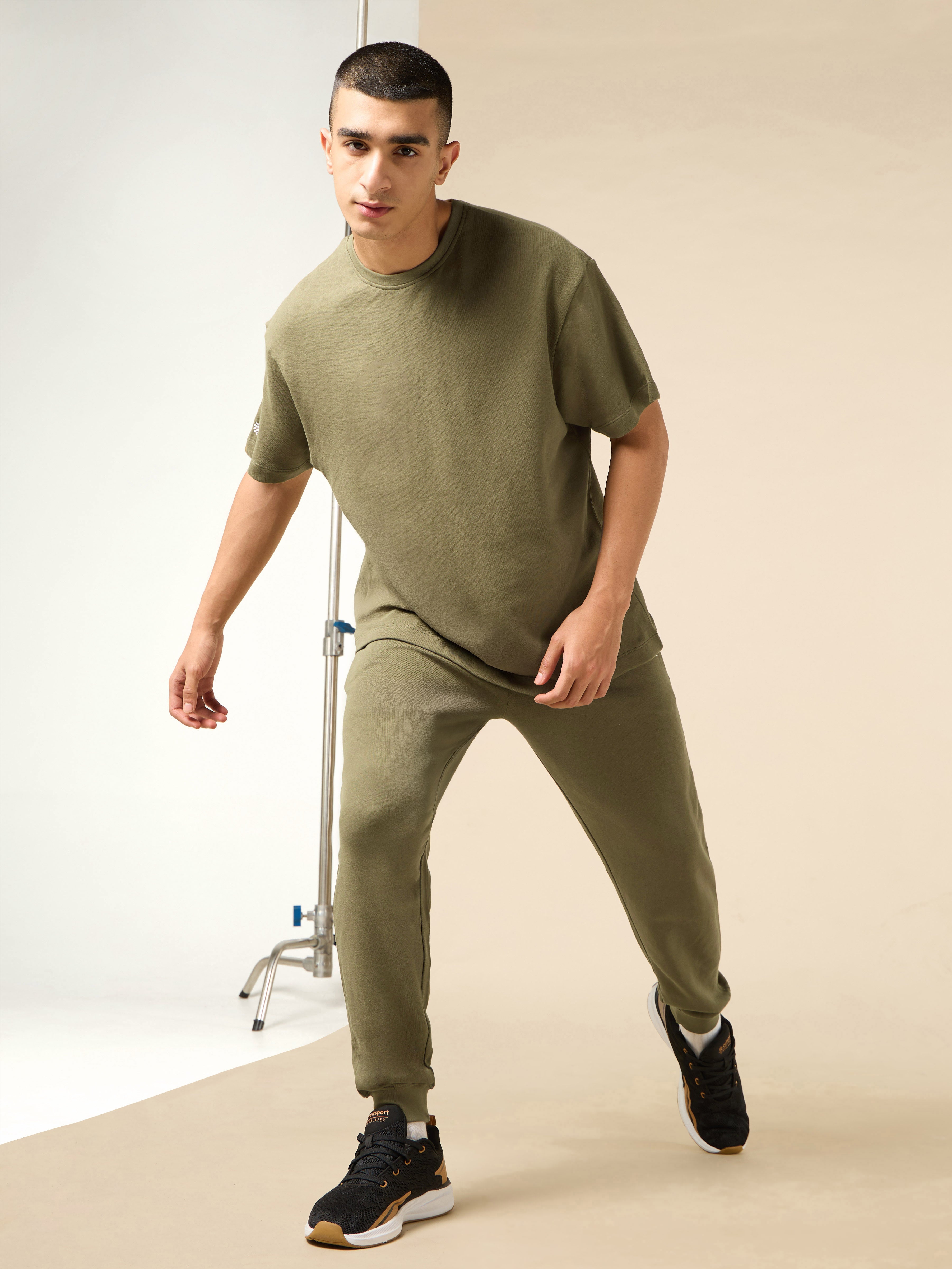 Men's Lifestyle Cotton Olive Co-ord Set
