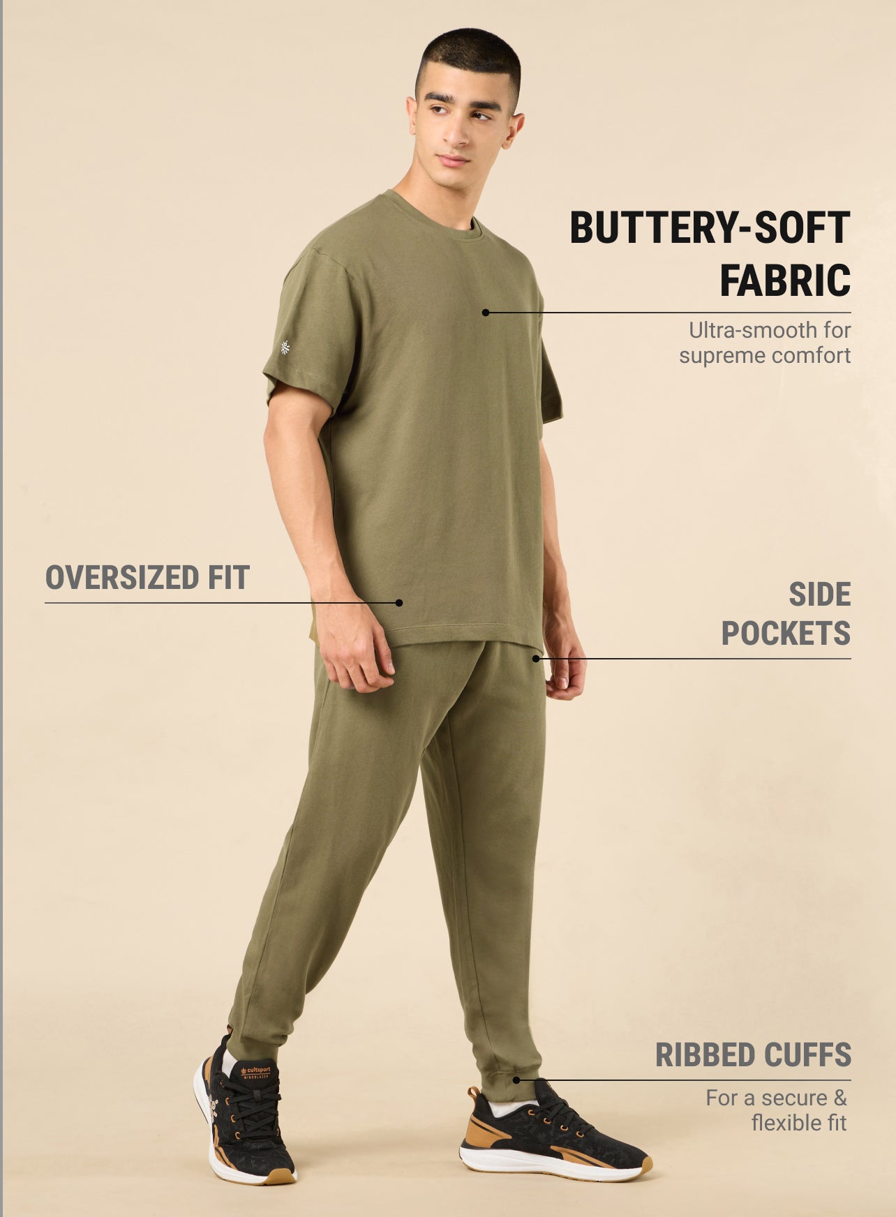 Men's Lifestyle Cotton Olive Co-ord Set