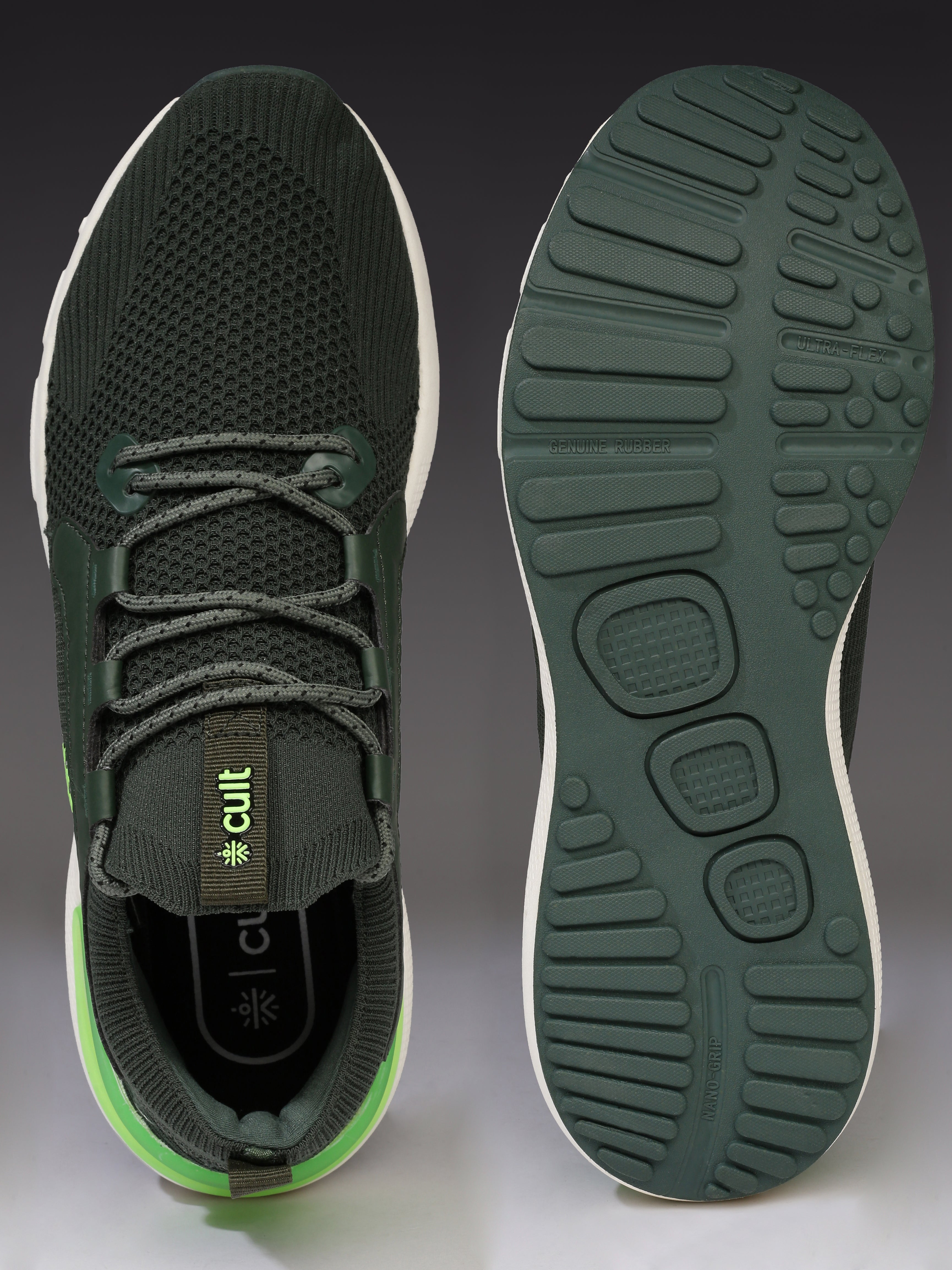 cult Men's Motive Running Shoes - Bottle Green/Neon Green
