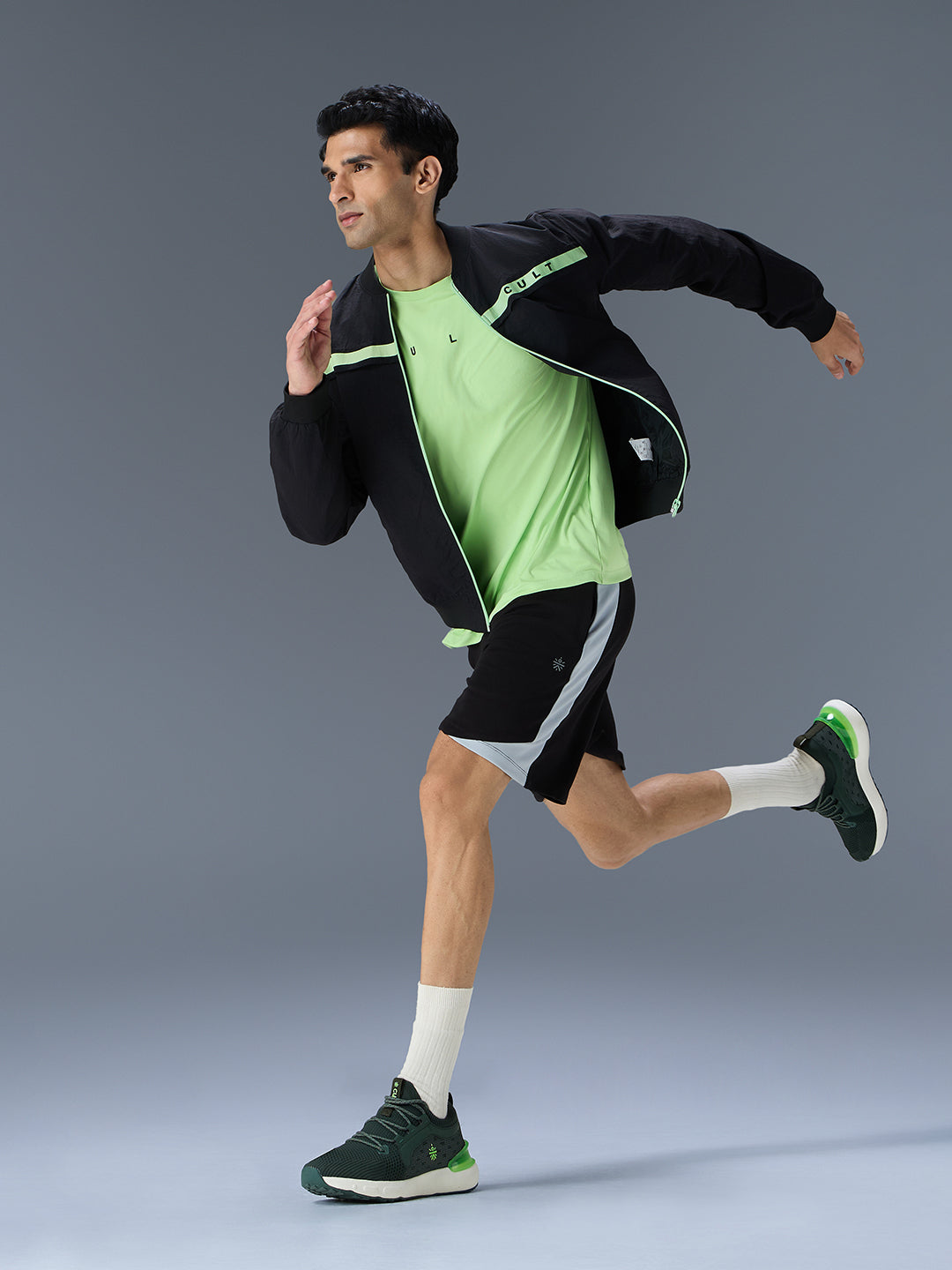 cult Men's Motive Running Shoes - Bottle Green/Neon Green