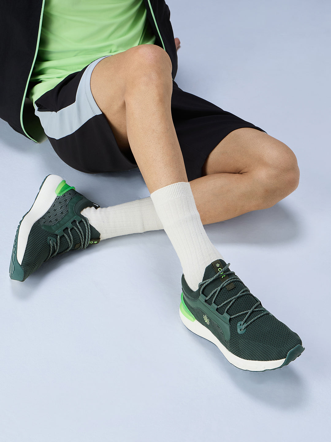 cult Men's Motive Running Shoes - Bottle Green/Neon Green