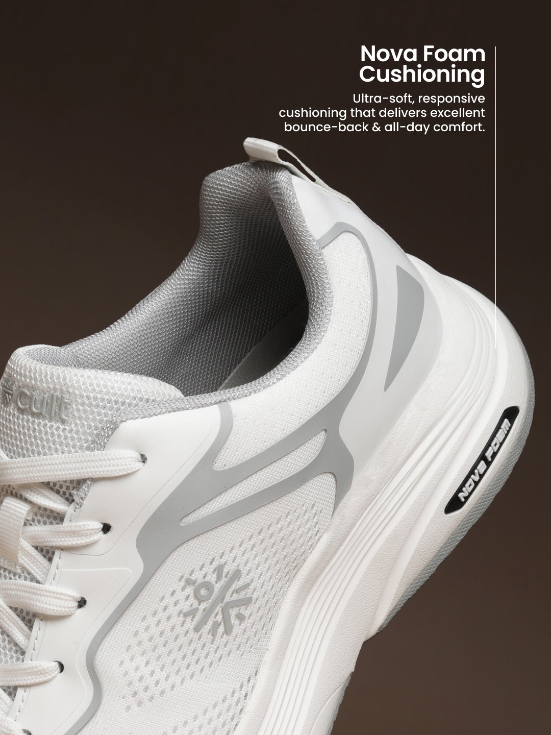 cult Men's Zyon Running Shoes with Durable Rubber Outsole & Cushioning for Runs up to 20 km - White/L.Grey