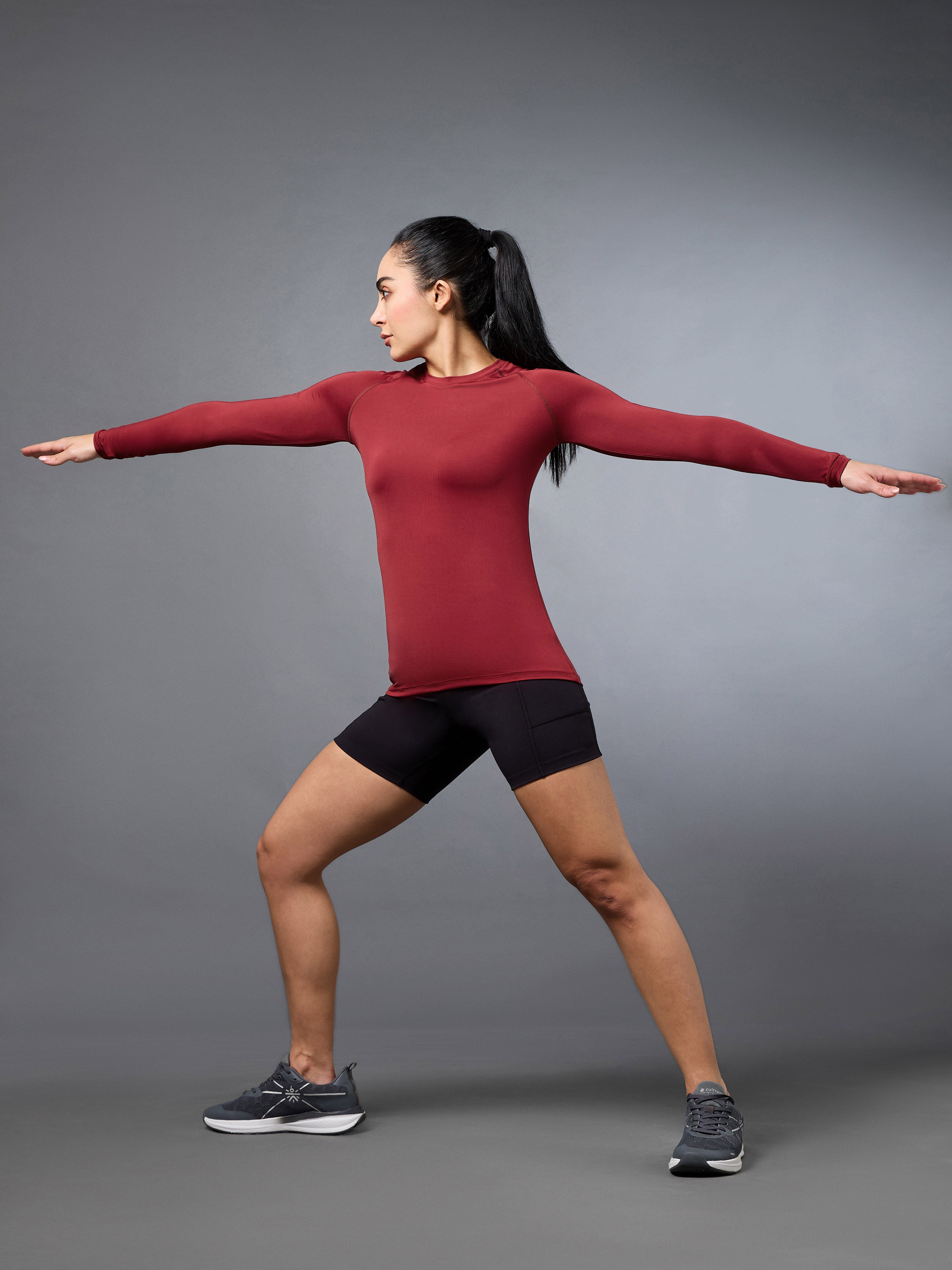 Women's Base Layer Maroon Compression Running Top
