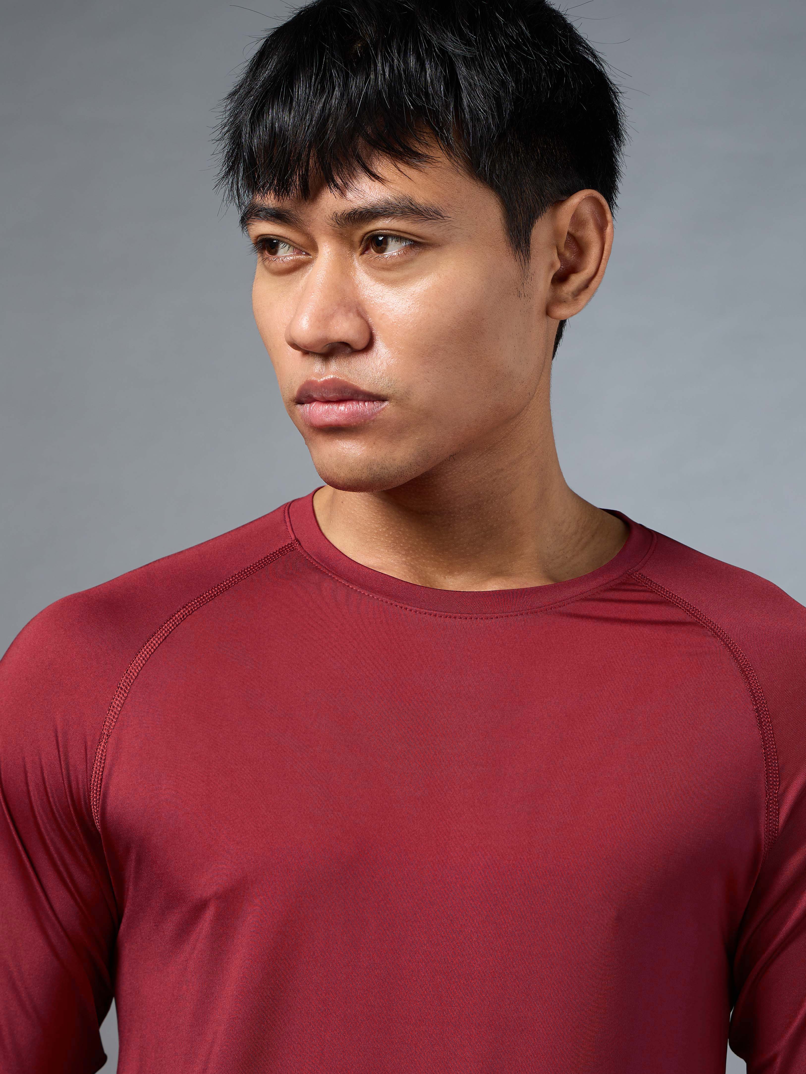 Men's Maroon Base Layer Run Full Sleeve Slim Fit T-shirt