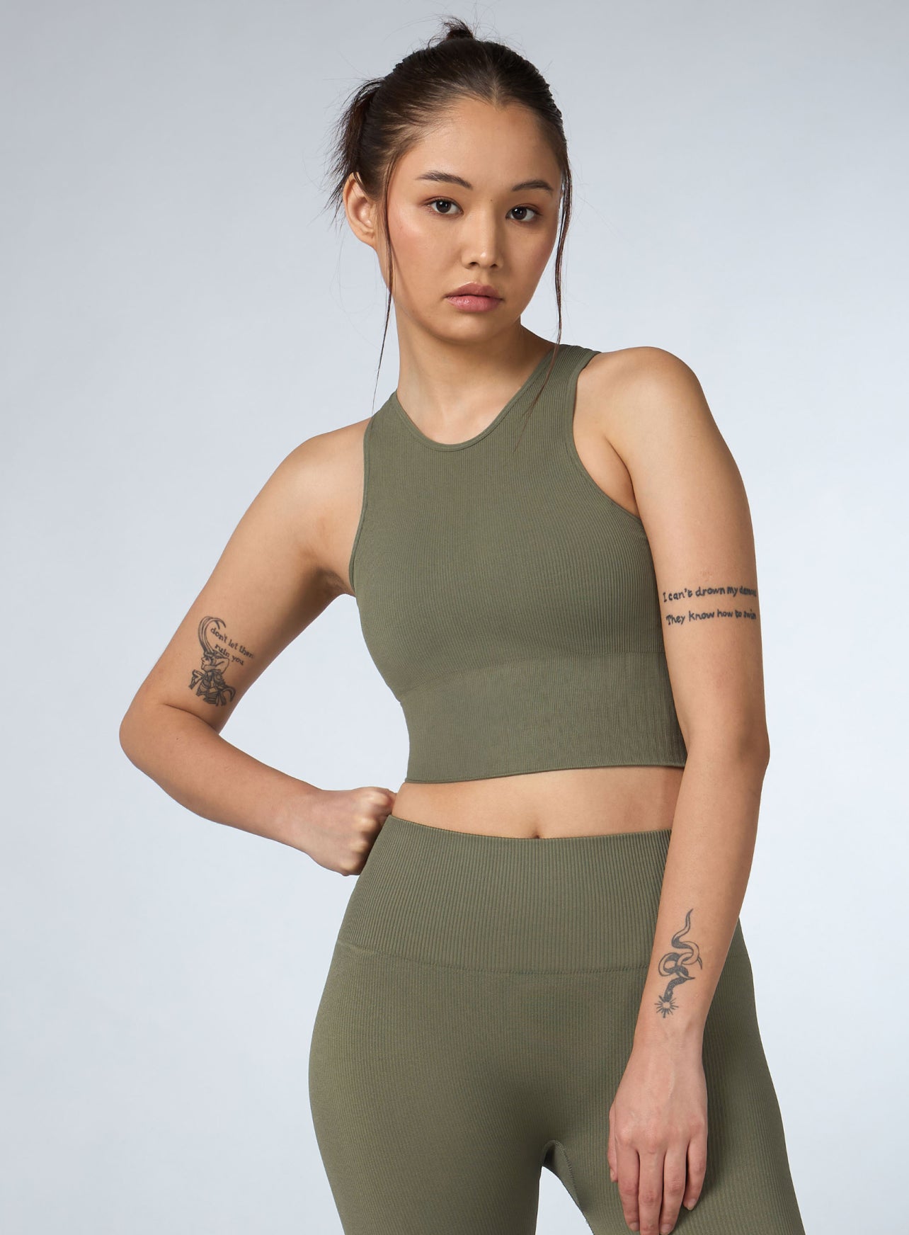 Buy Women's Olive Versatile Cropped Top Seamless Medium Support