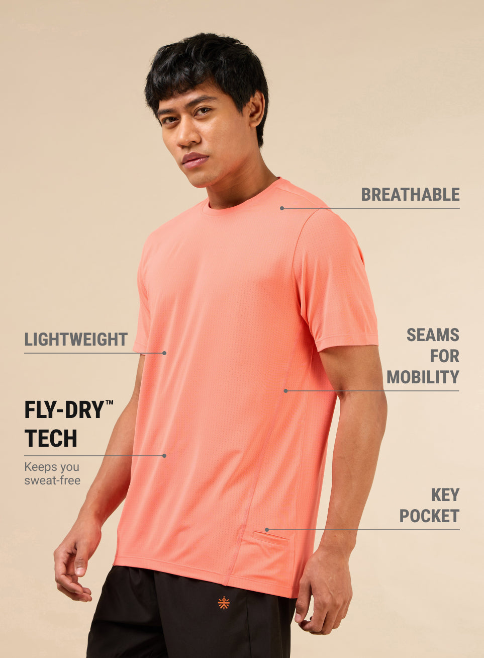 Men's Orange Fit Grip Training T-shirt