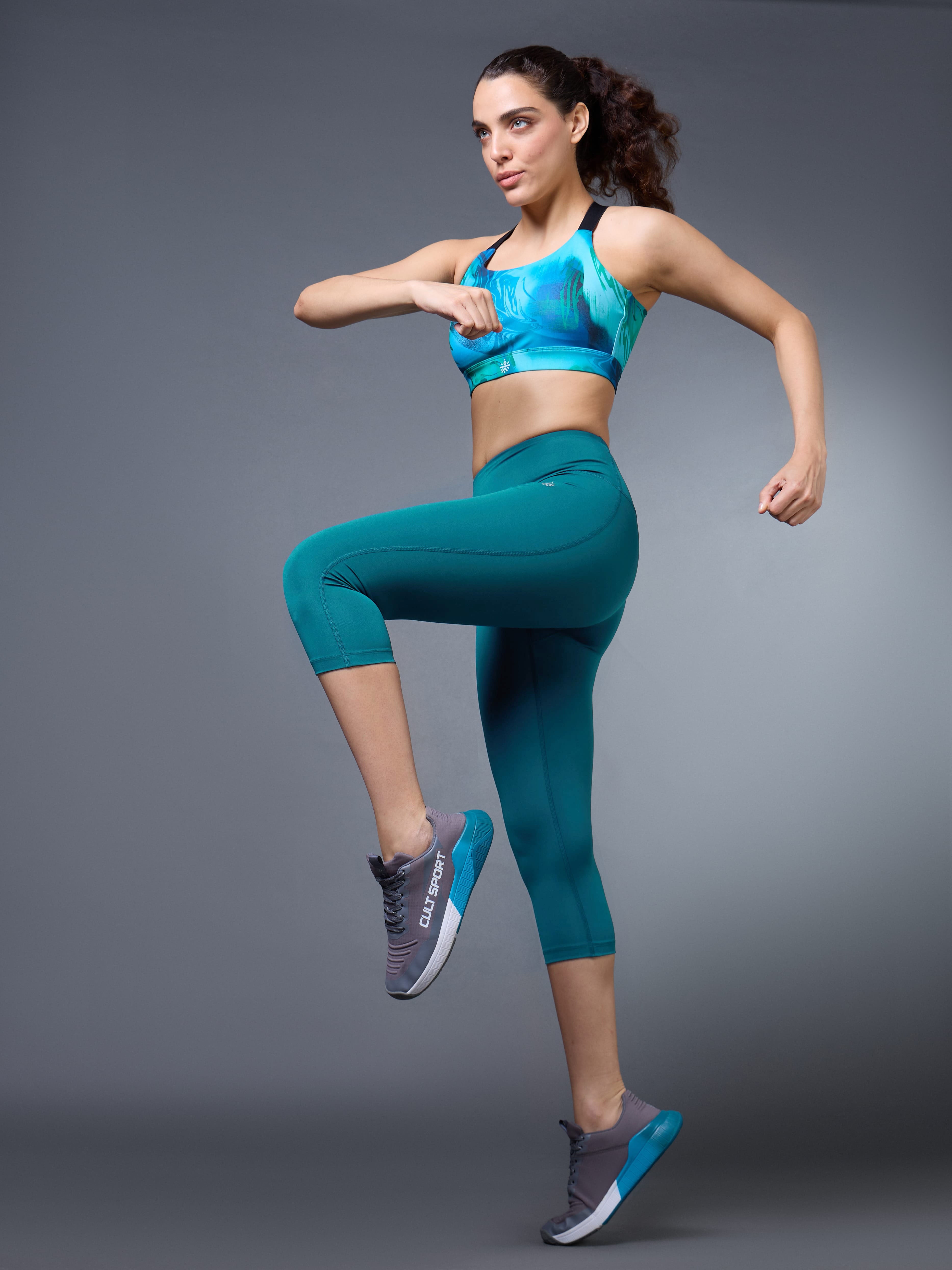 Women's Teal Everyday Run Cropped Length Tights