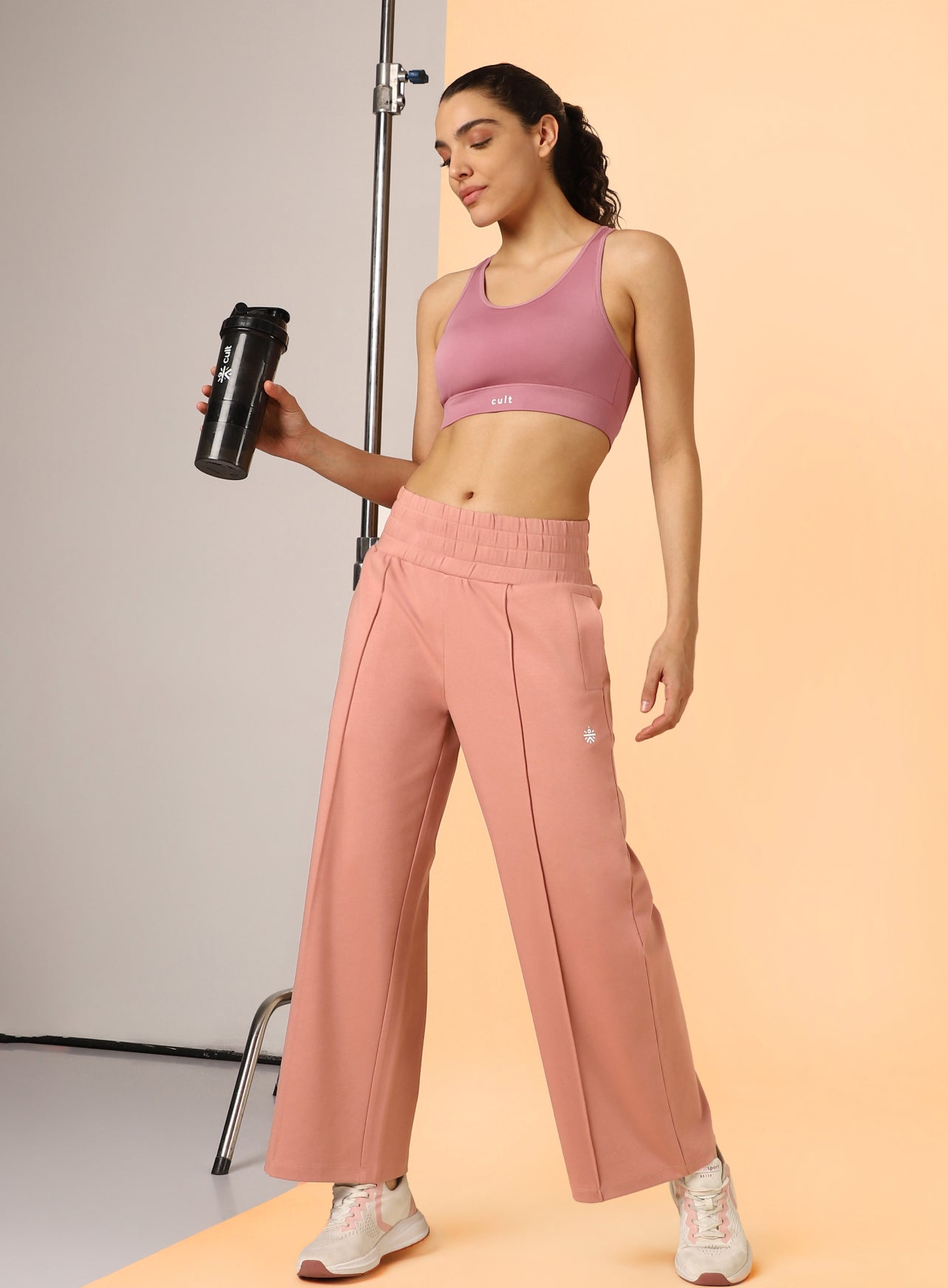 Women's Pink Flex Premium Wide Leg High Waist Pants