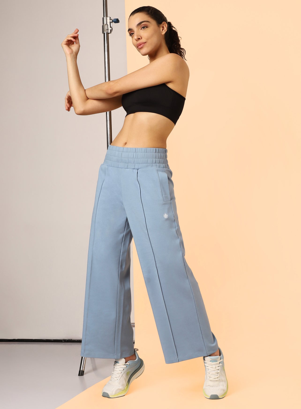 Women's Blue Flex Premium Wide Leg High Waist Pants