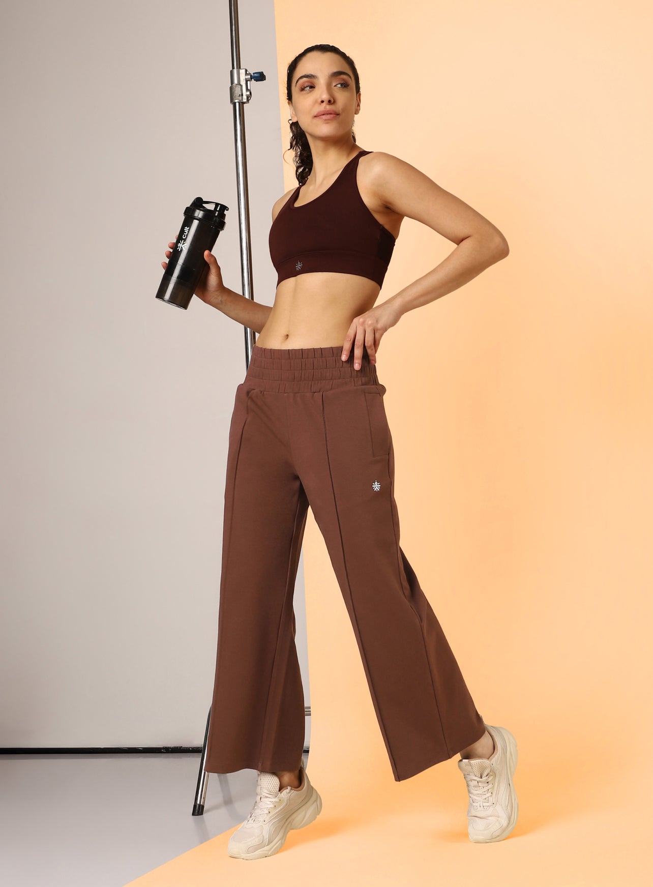Women's Brown Flex Premium Wide Leg High Waist Pants