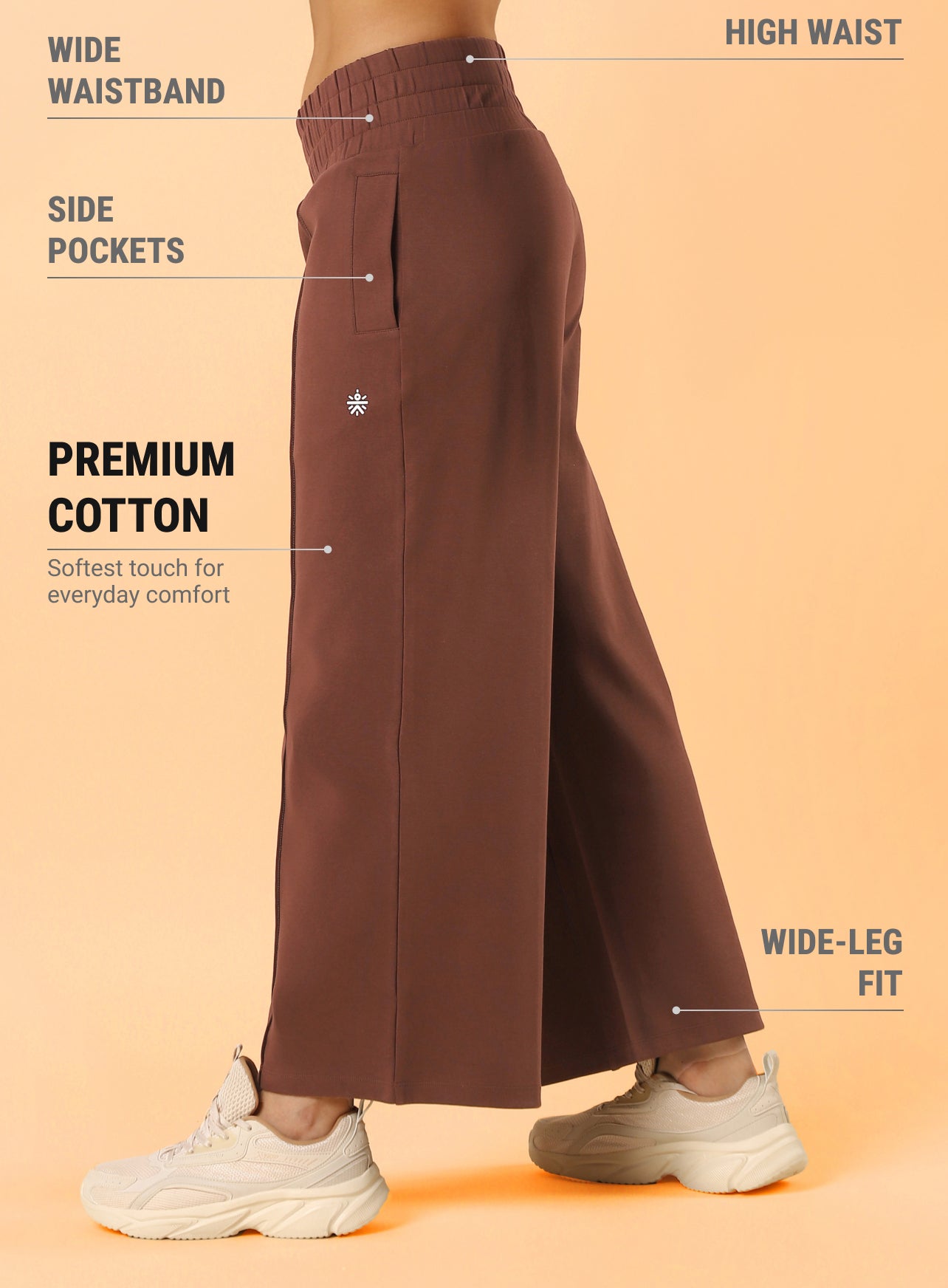 Women's Brown Flex Premium Wide Leg High Waist Pants