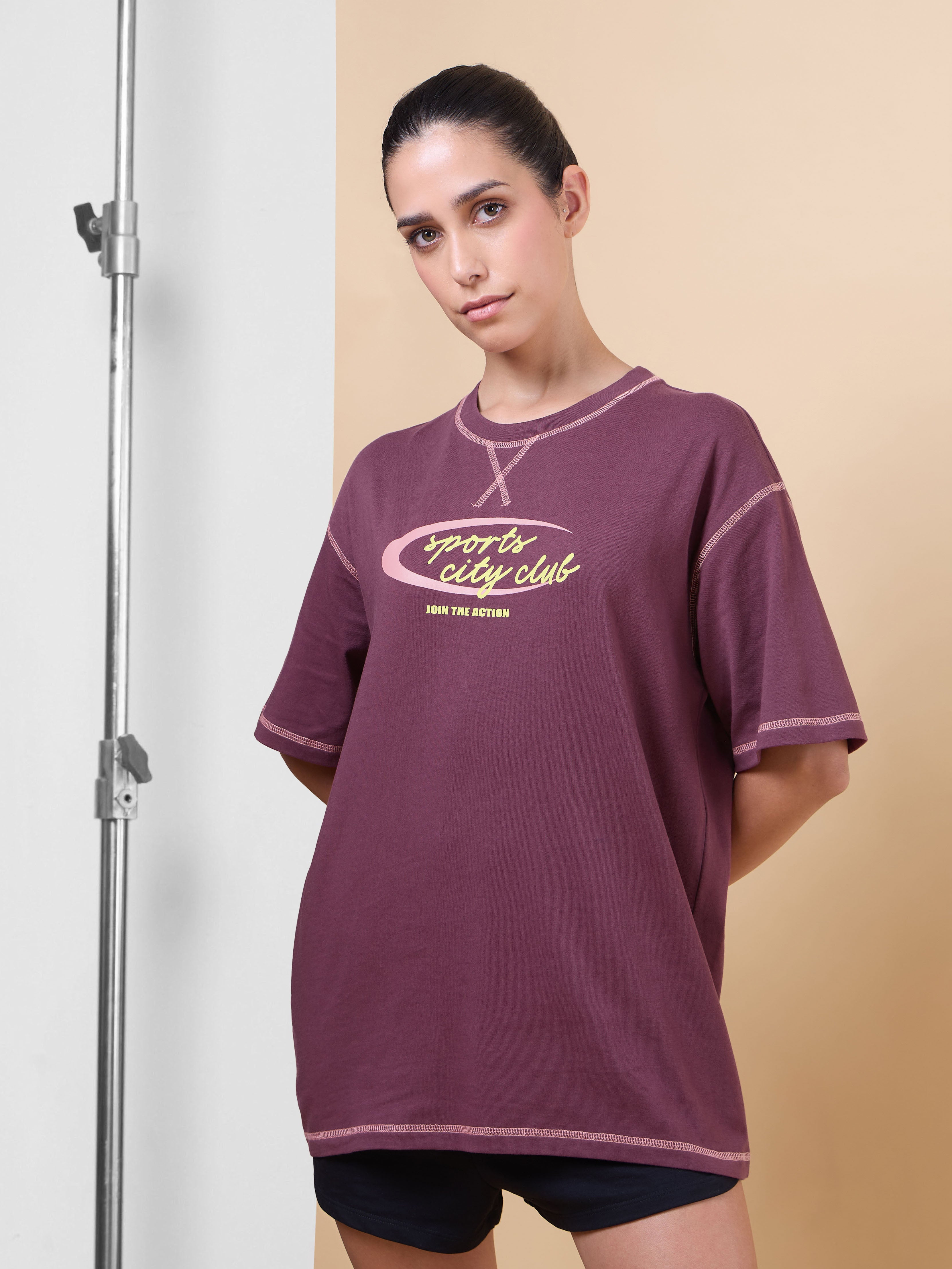 Women's Maroon Sports City Club Oversized T-shirt