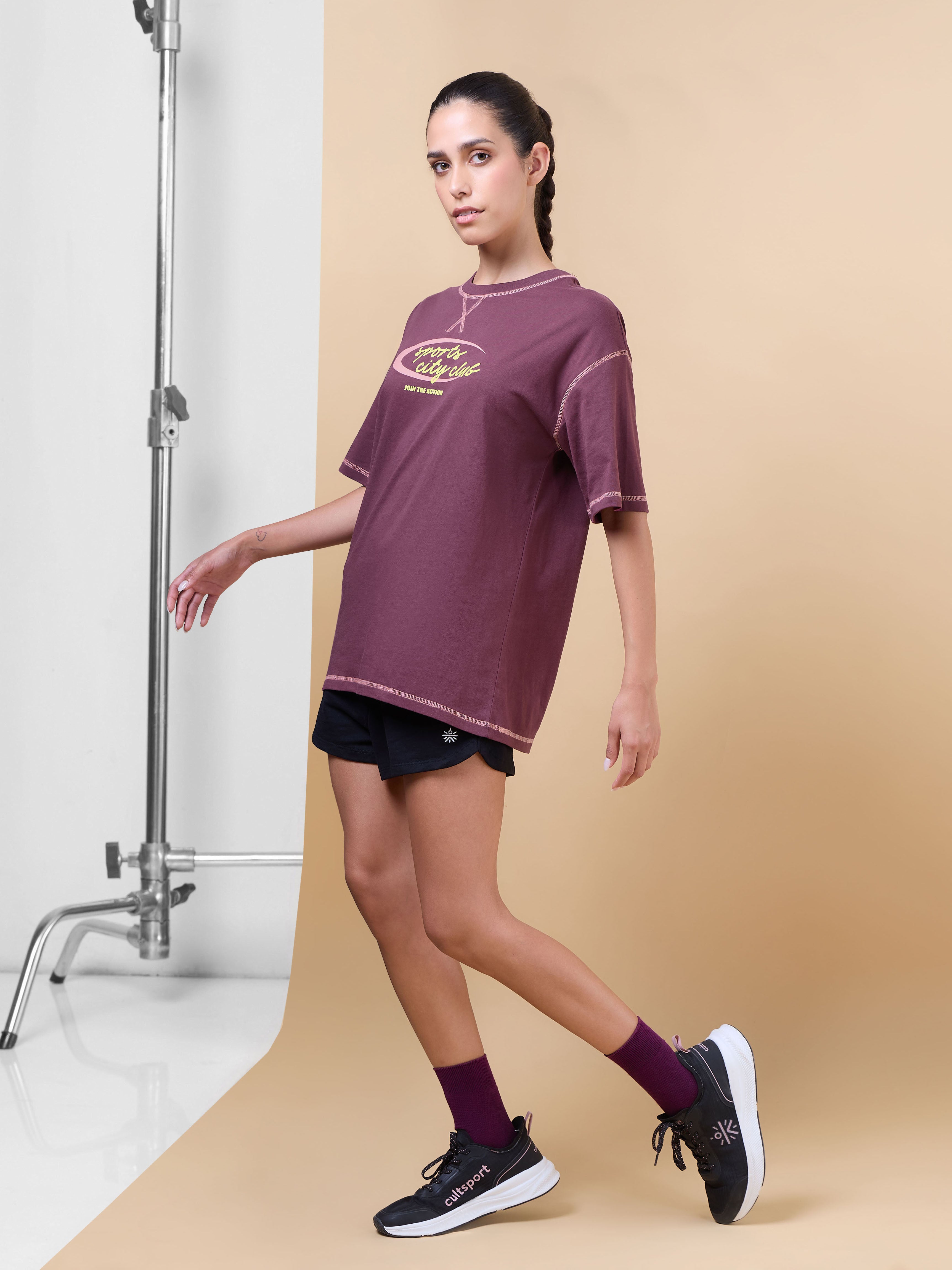 Women's Maroon Sports City Club Oversized T-shirt