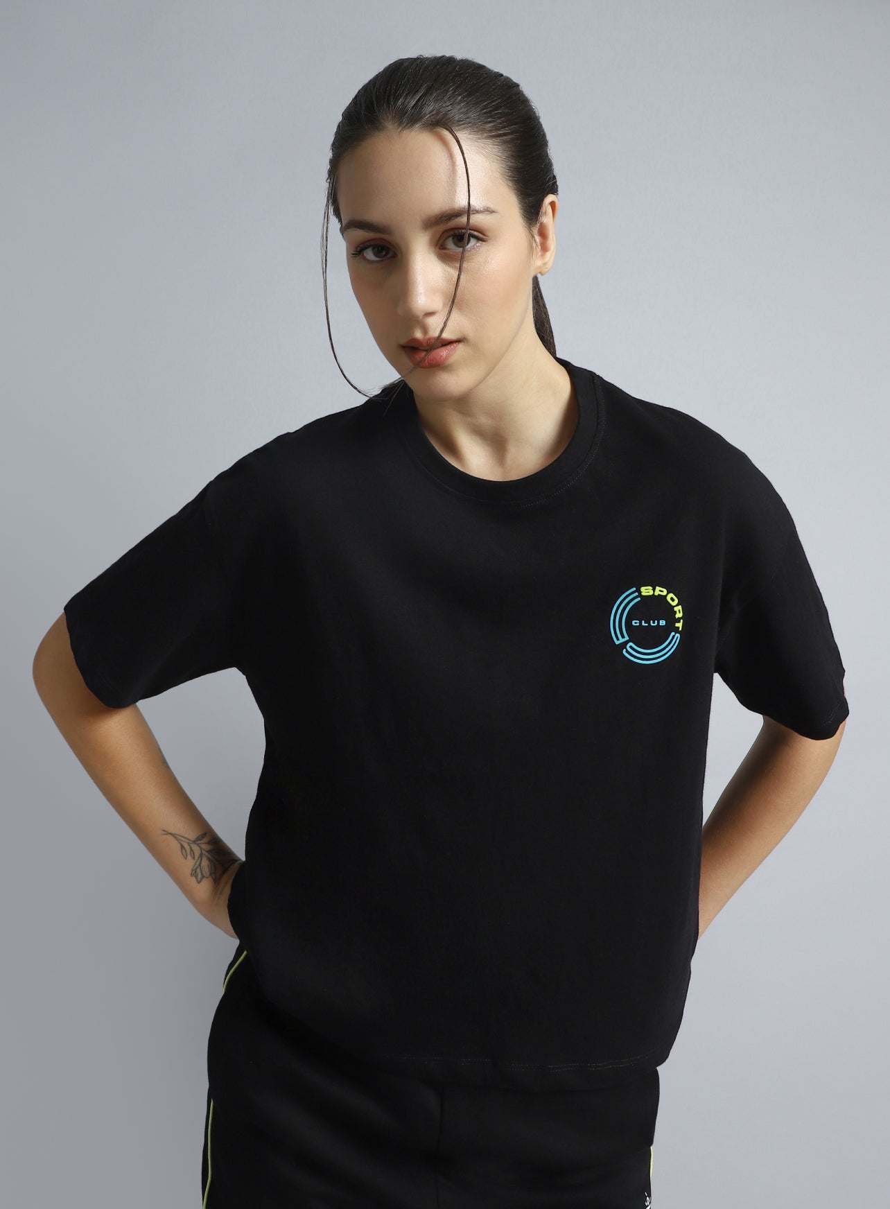 Women's Black Sports Club Relaxed fit T-shirt