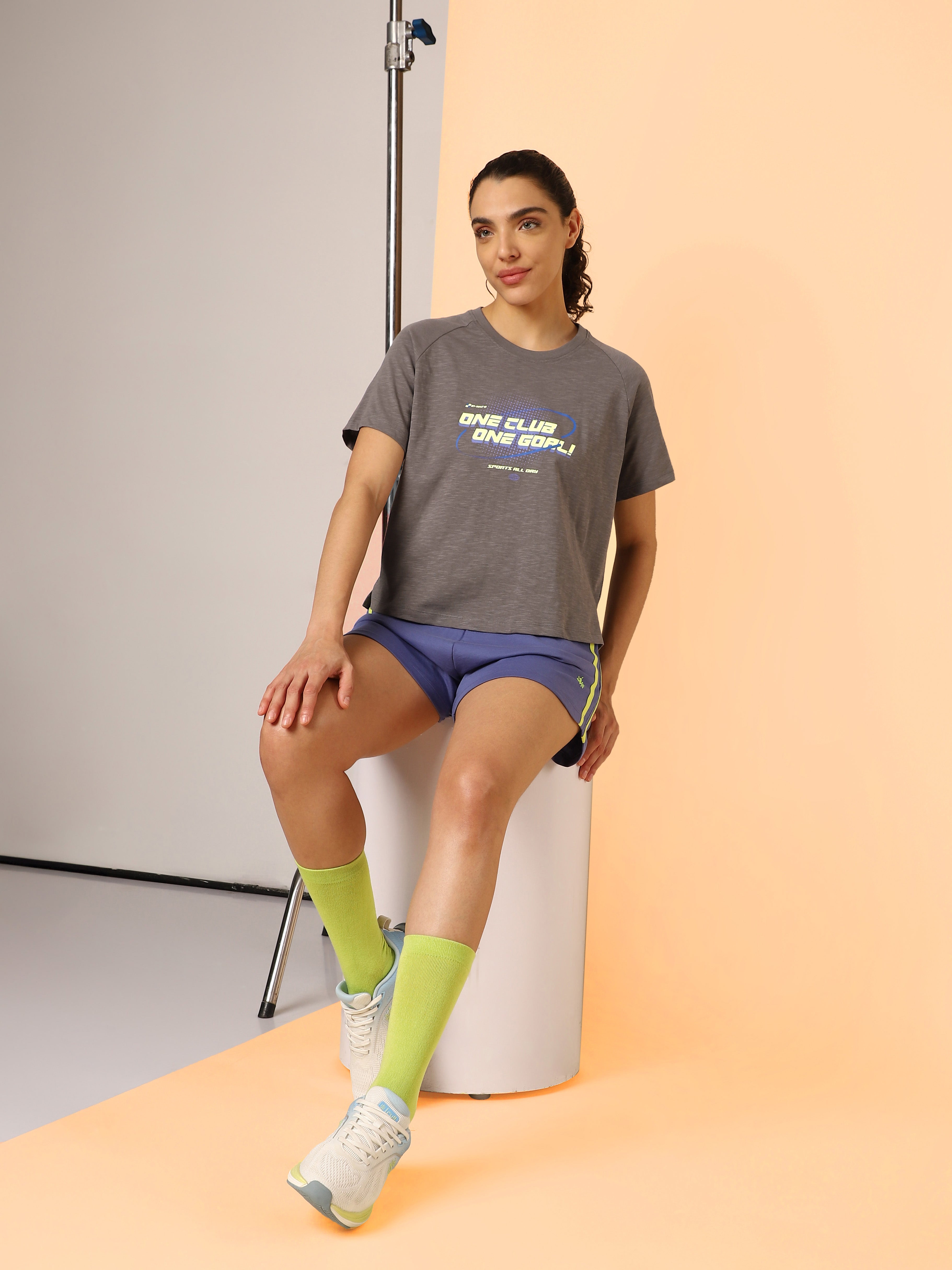 Women's Dark Grey Club Boxy Crop fit T-shirt