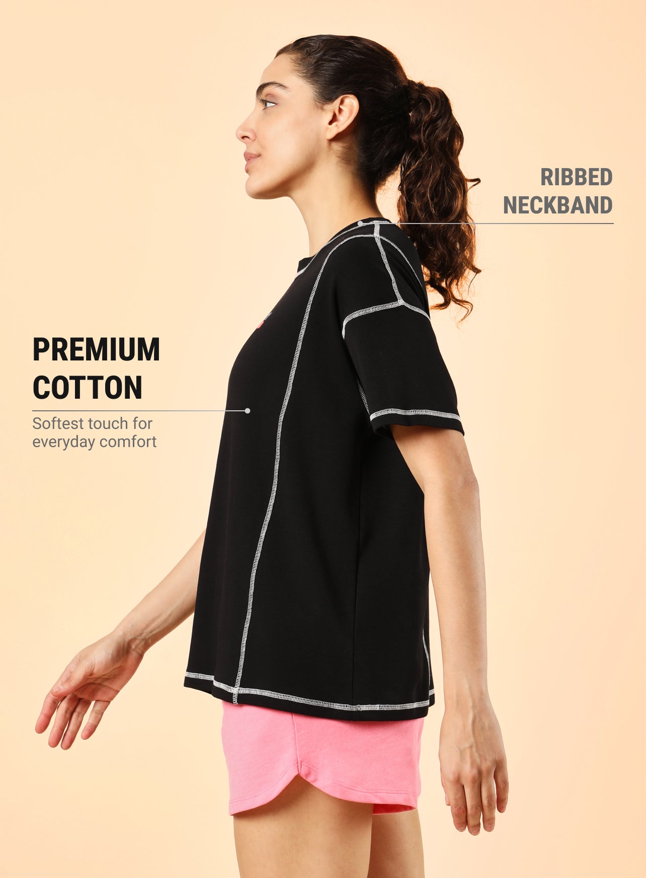 Women's Black Community Sports Relaxed fit T-shirt