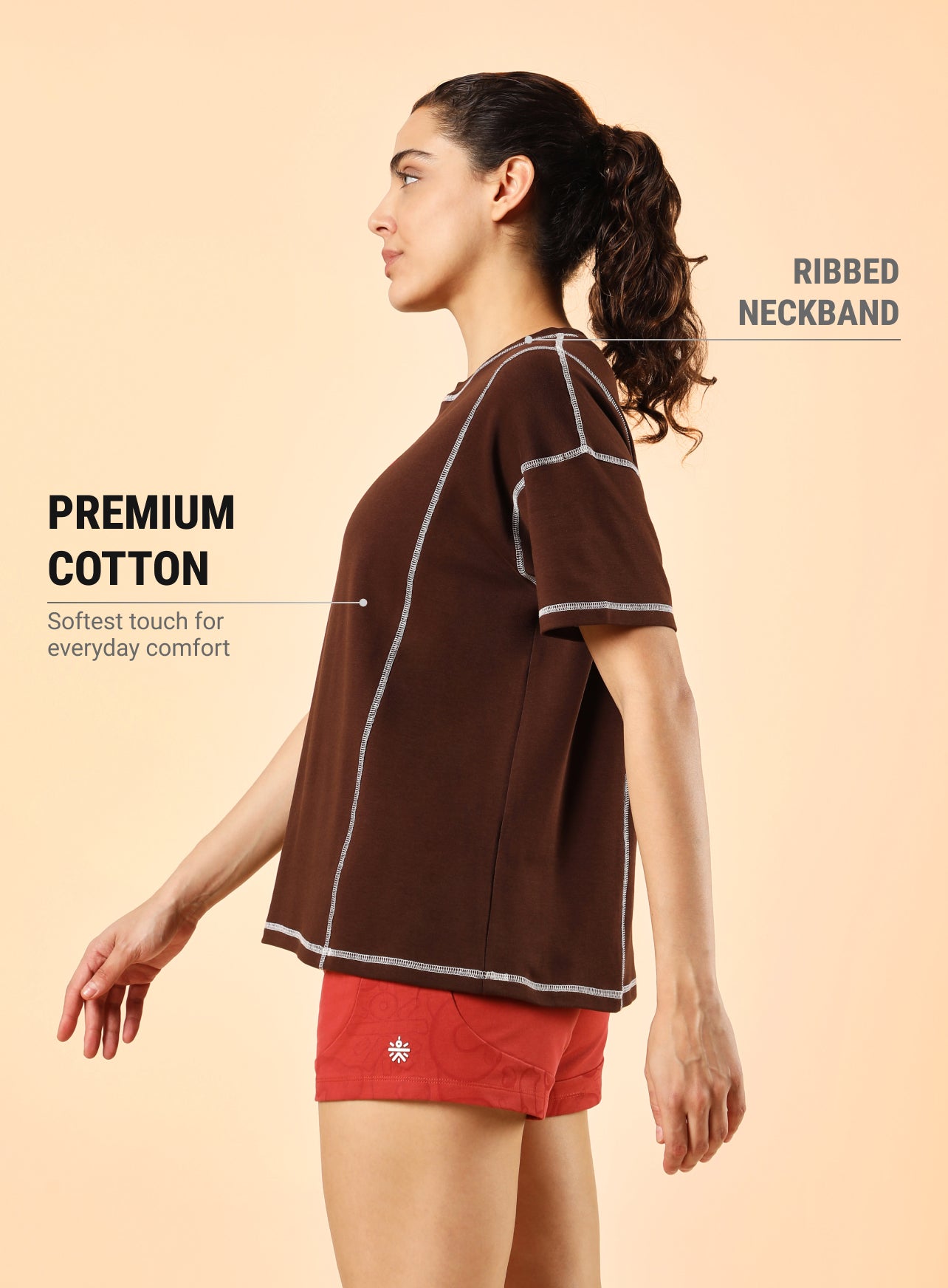Women's Brown Community Sports Relaxed fit T-shirt