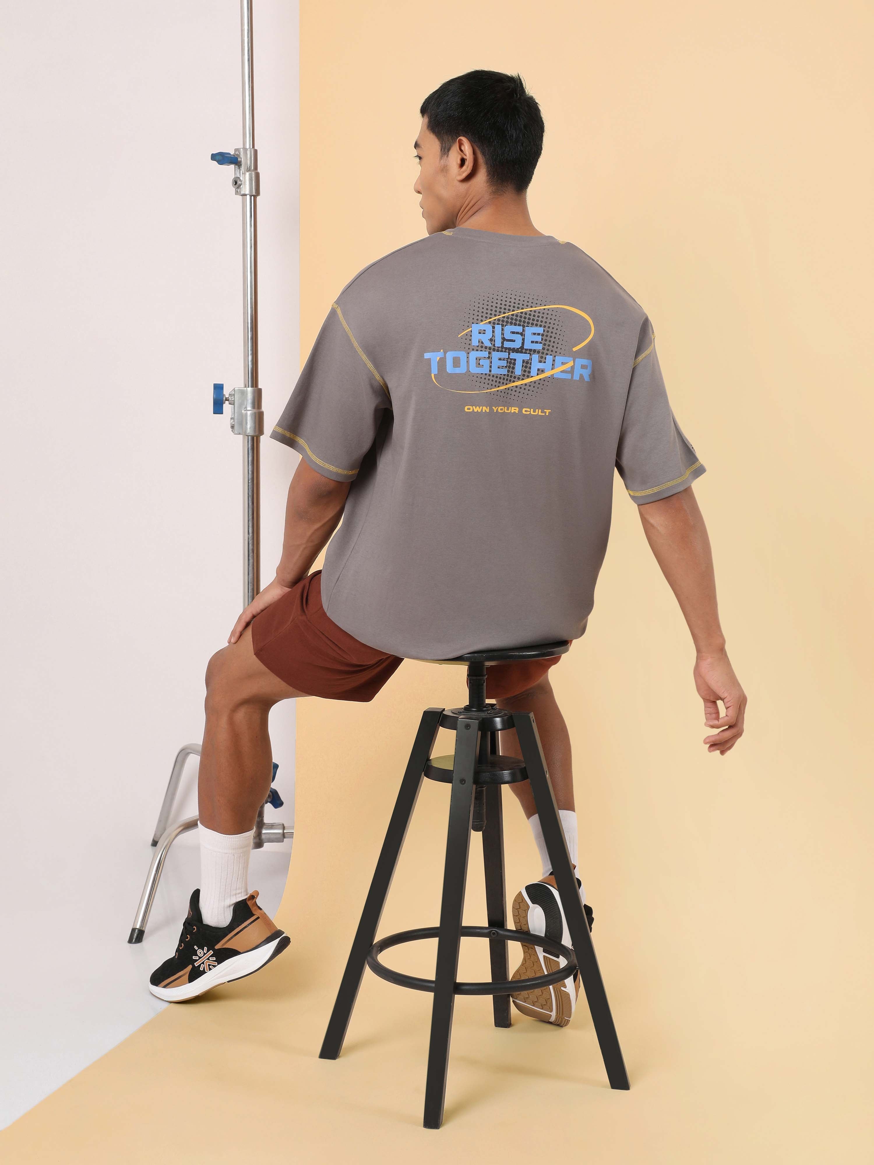 Men's Dark Grey Rise Together Oversized fit T-shirt