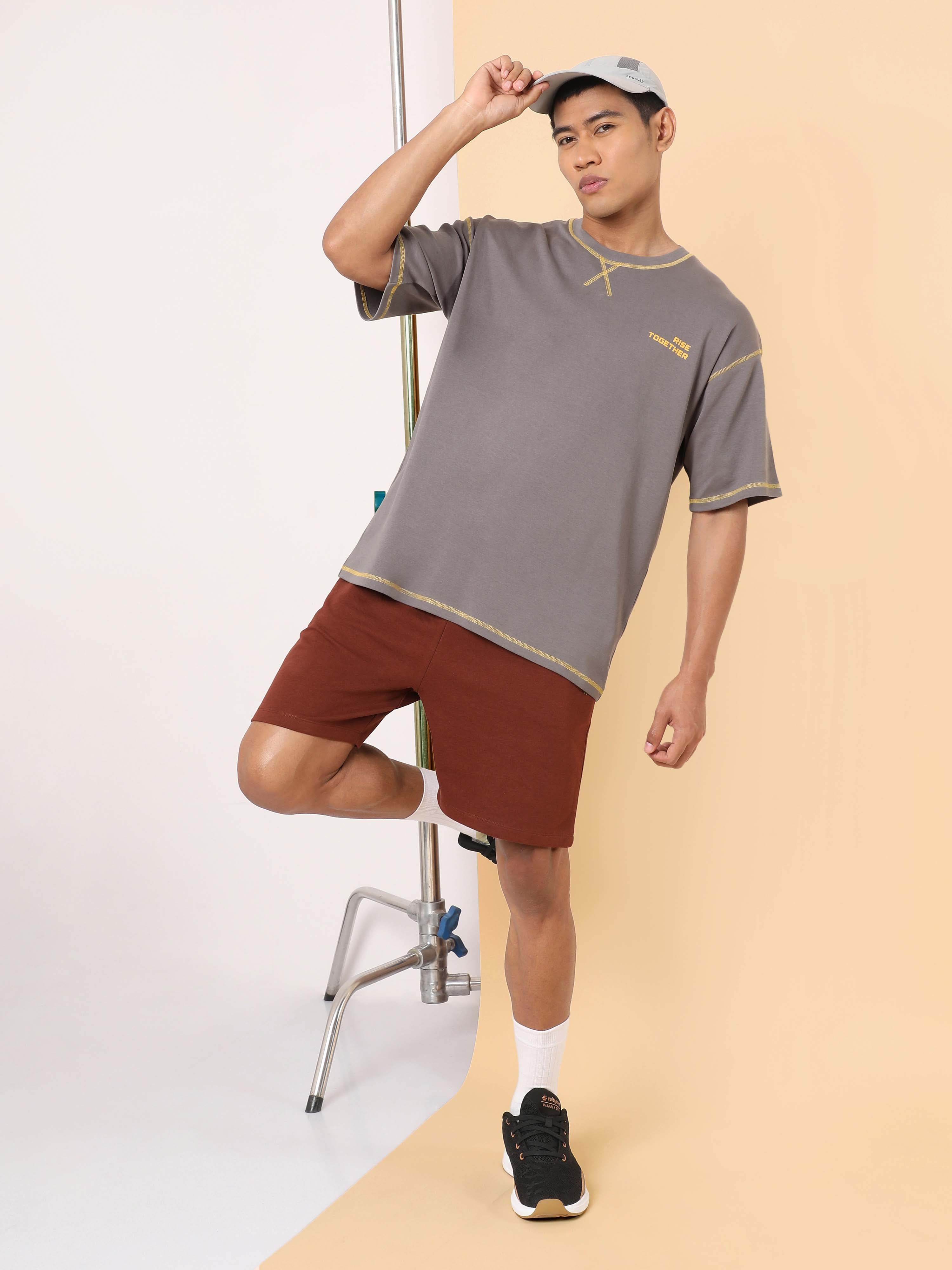 Men's Dark Grey Rise Together Oversized fit T-shirt