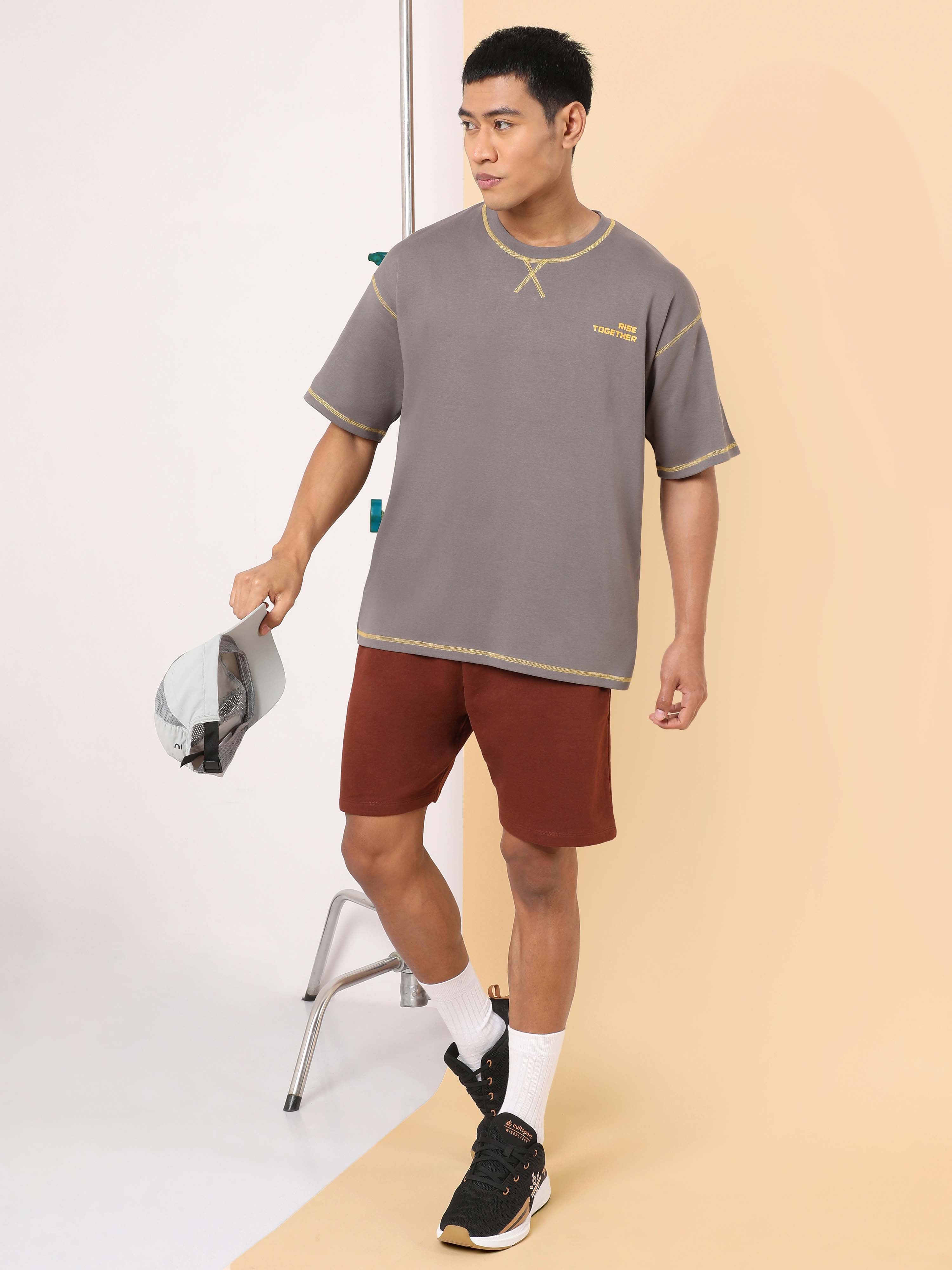 Men's Dark Grey Rise Together Oversized fit T-shirt