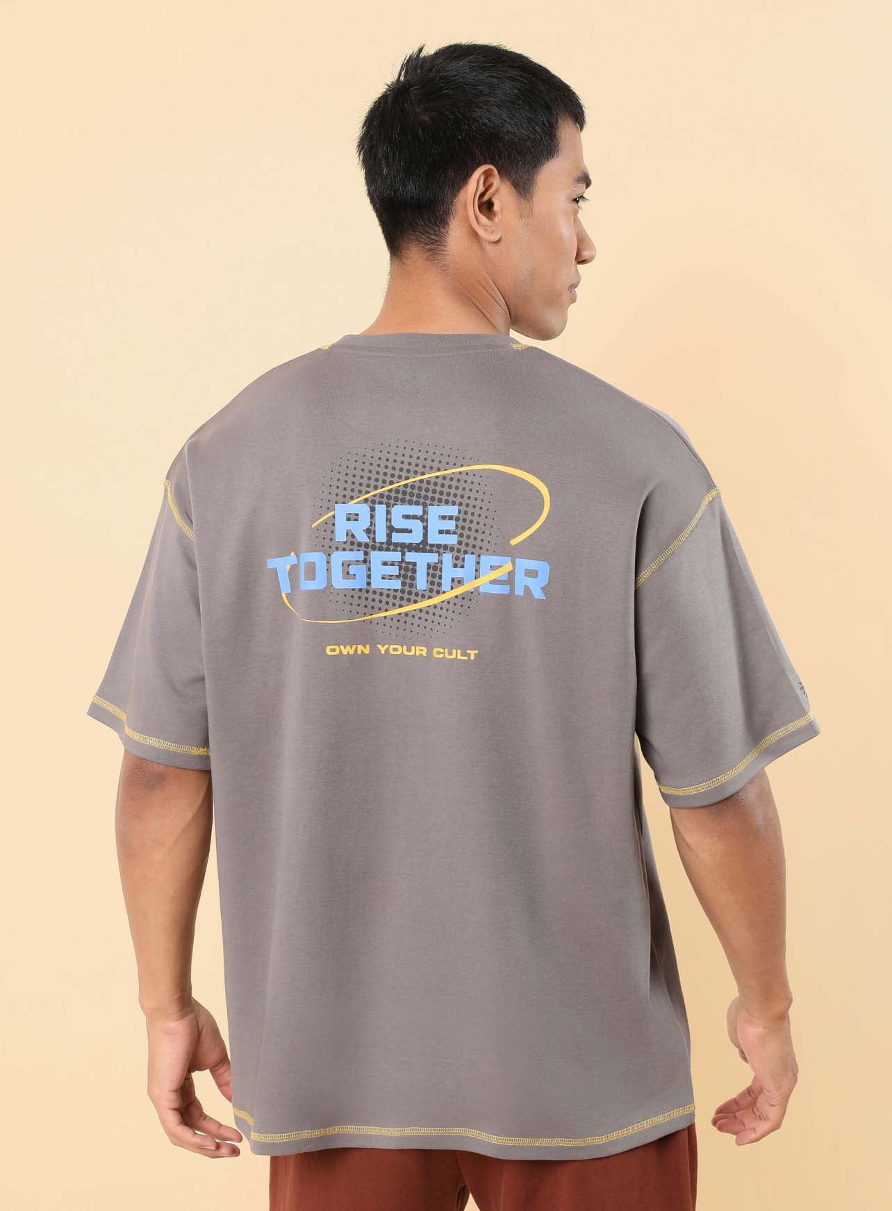 Men's Dark Grey Rise Together Oversized fit T-shirt