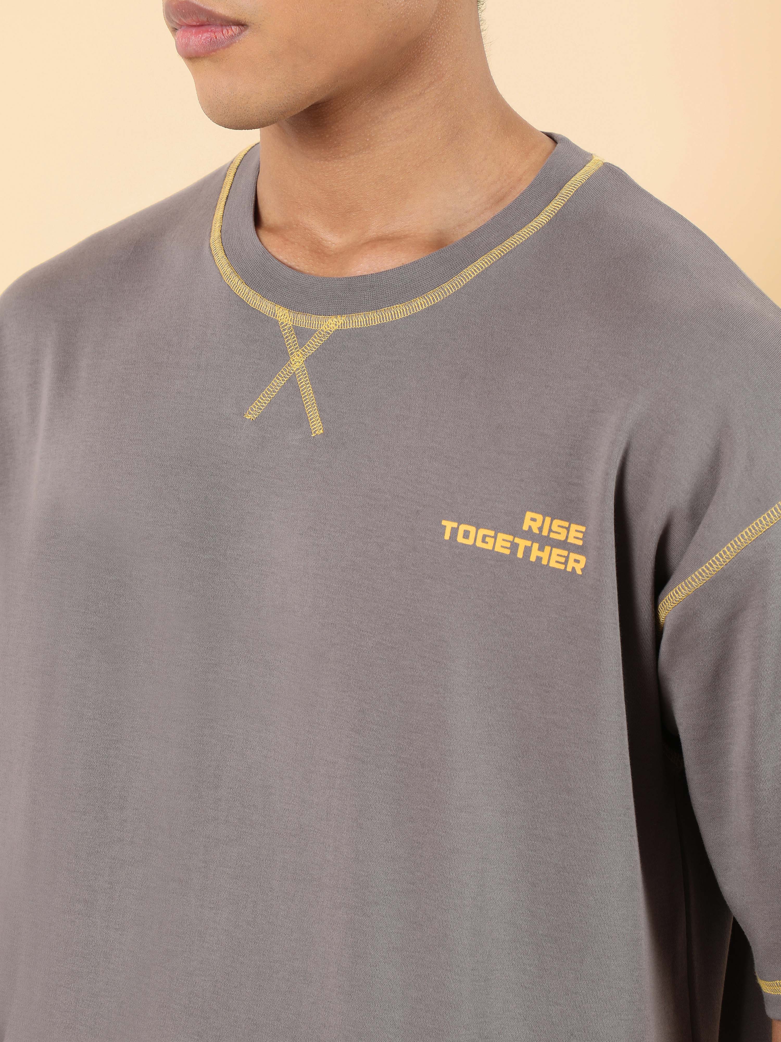 Men's Dark Grey Rise Together Oversized fit T-shirt