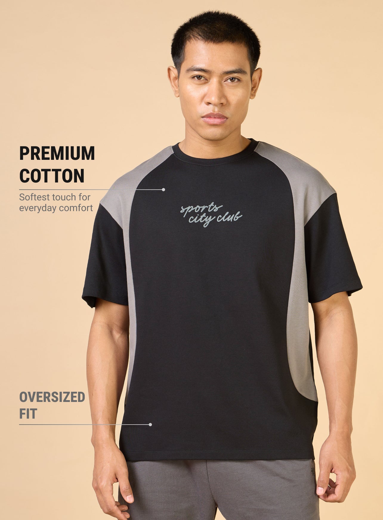 Men's Black Sports City Club Colorblock Relaxed fit T-shirt