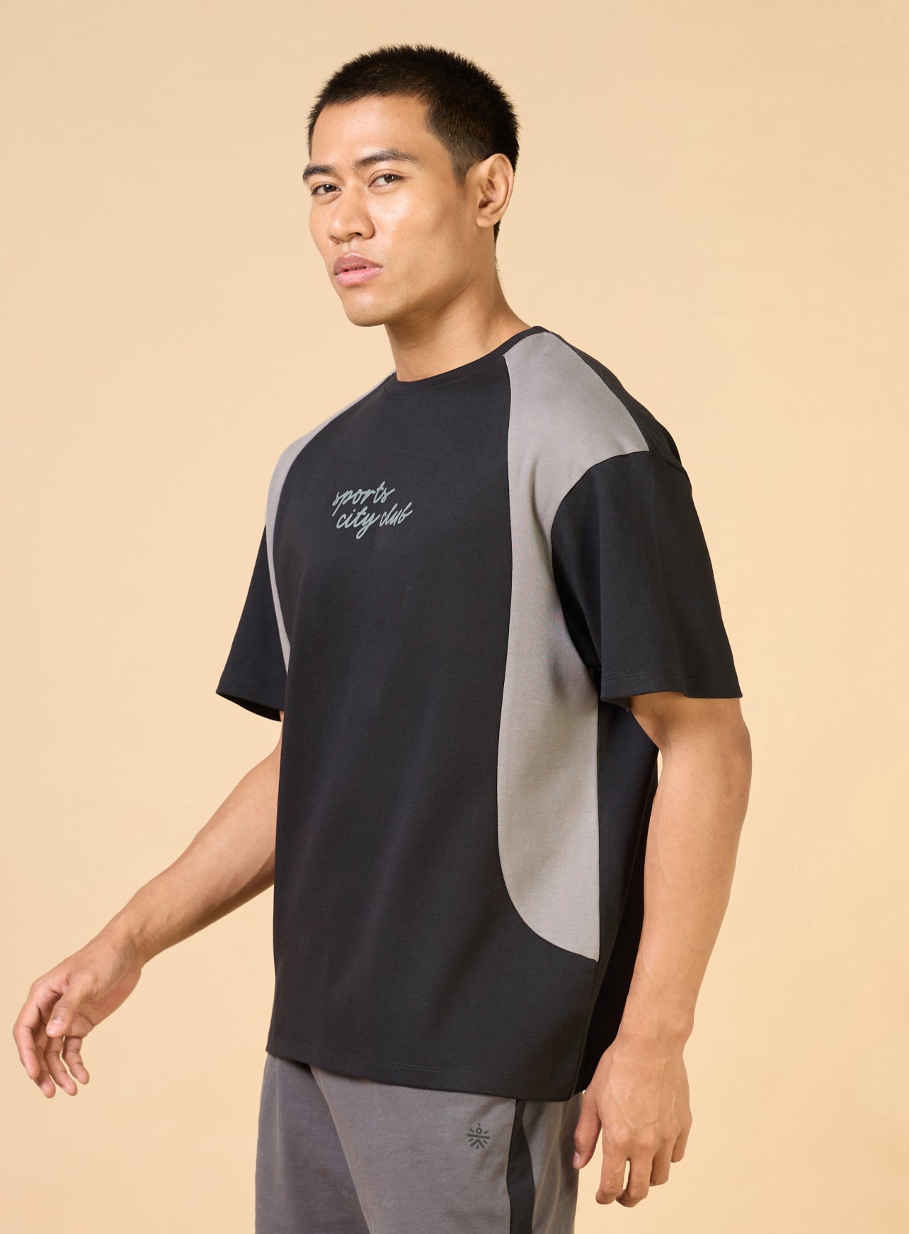 Men's Black Sports City Club Colorblock Relaxed fit T-shirt