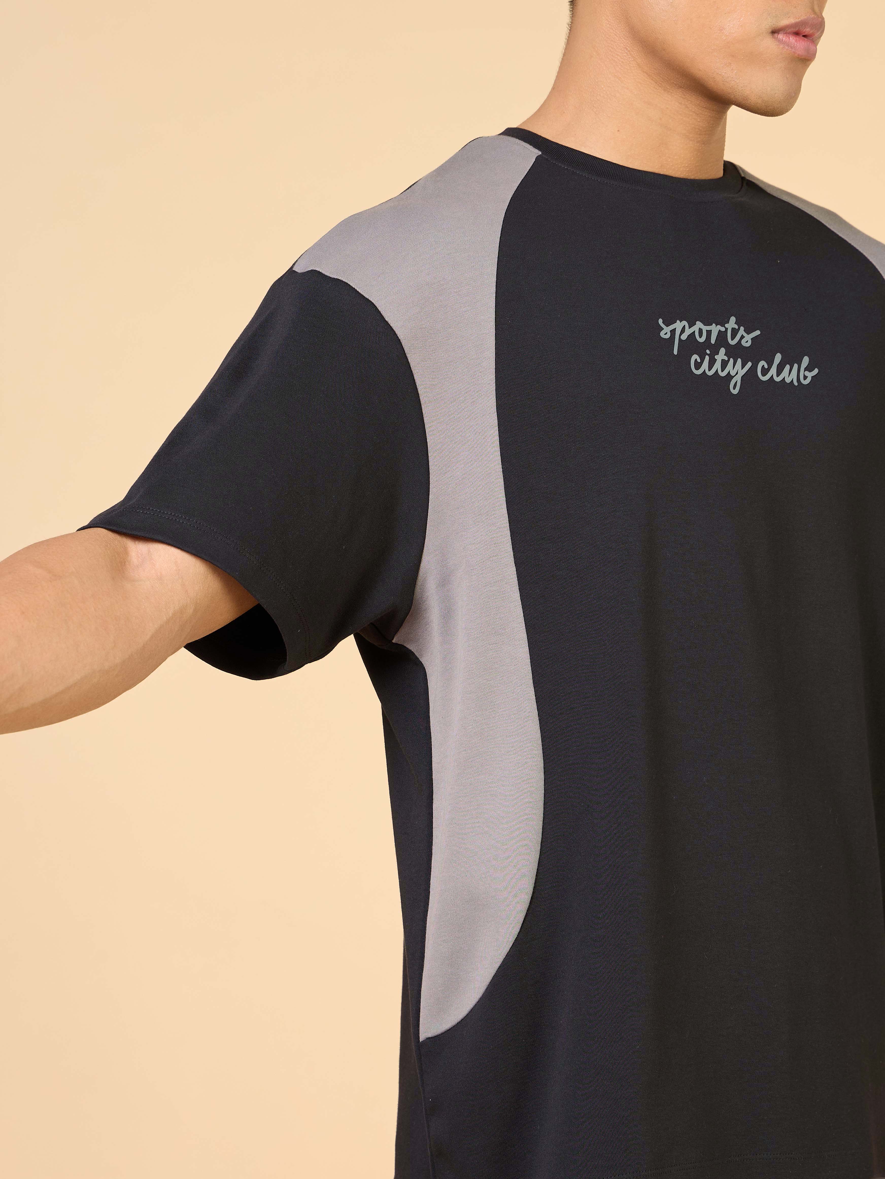 Men's Black Sports City Club Colorblock Relaxed fit T-shirt