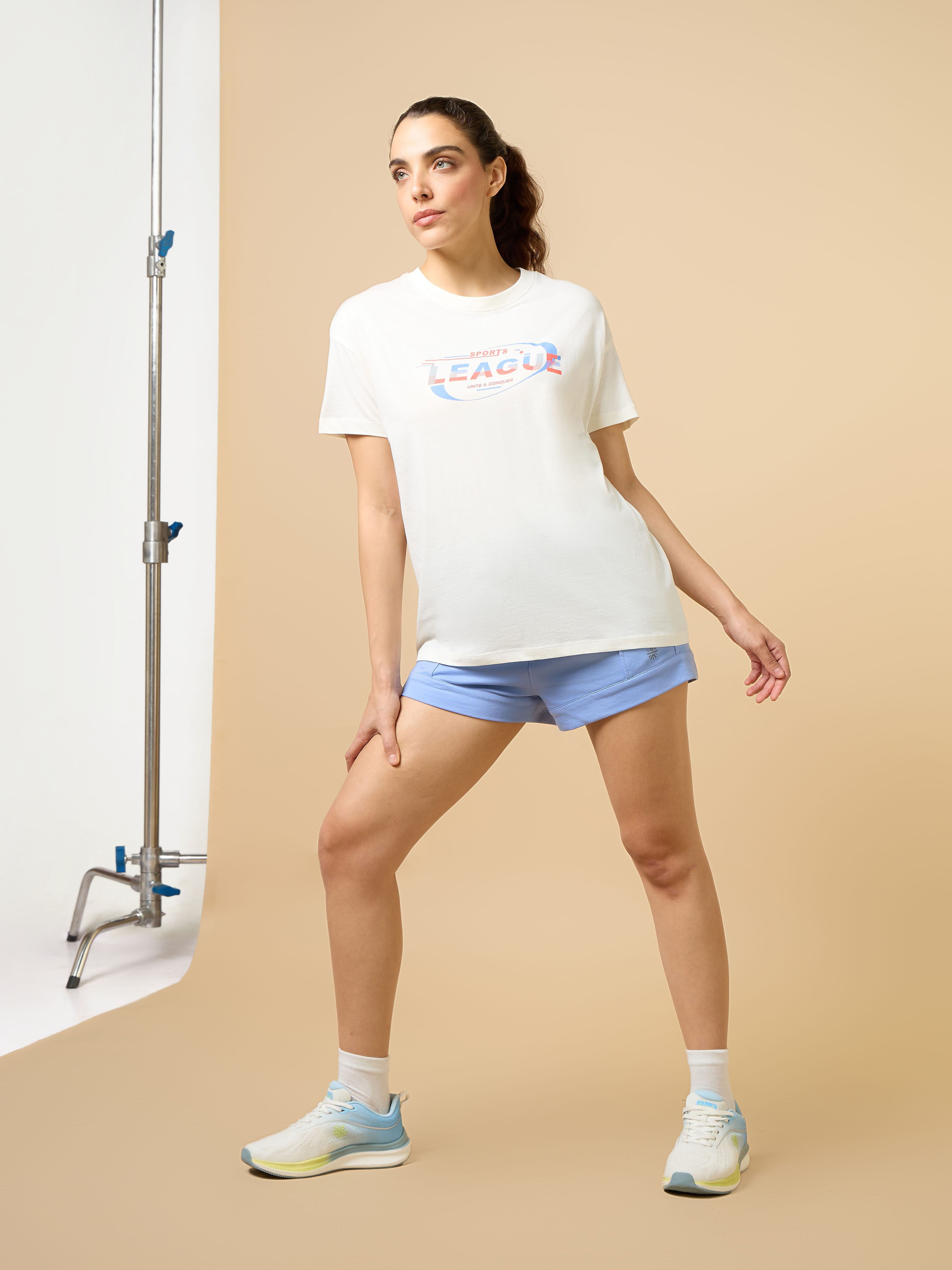 Women's Off white Sports League Relxed Graphic T-shirt