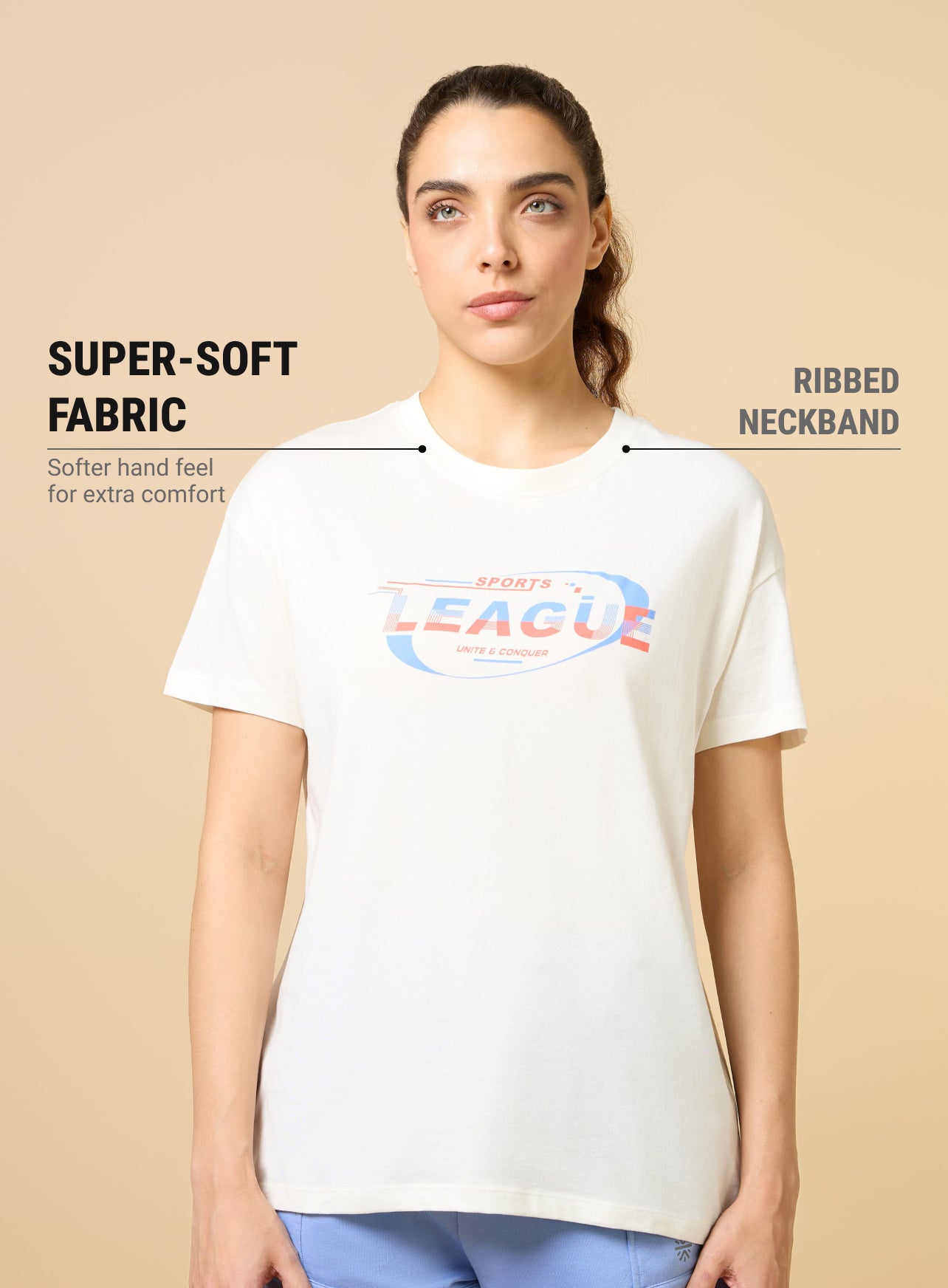 Women's Off white Sports League Relxed Graphic T-shirt