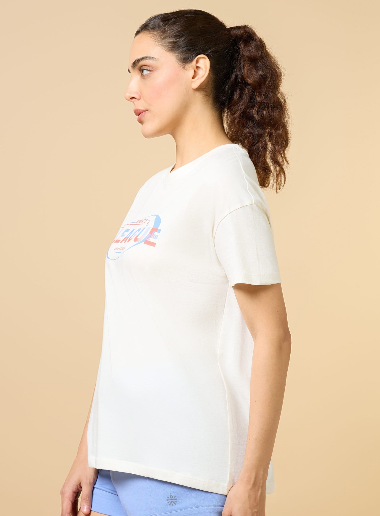 Women's Off white Sports League Relxed Graphic T-shirt