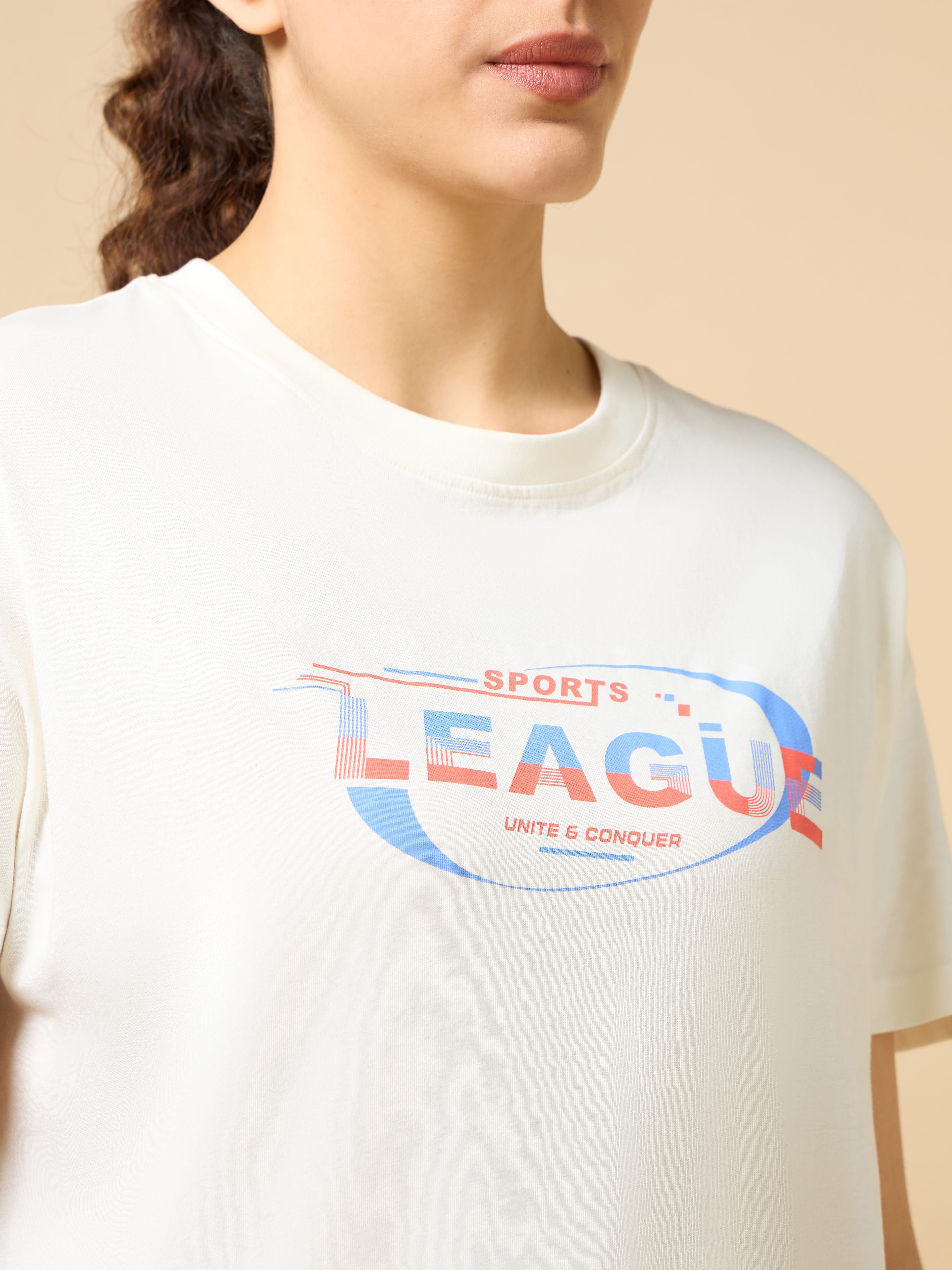 Women's Off white Sports League Relxed Graphic T-shirt