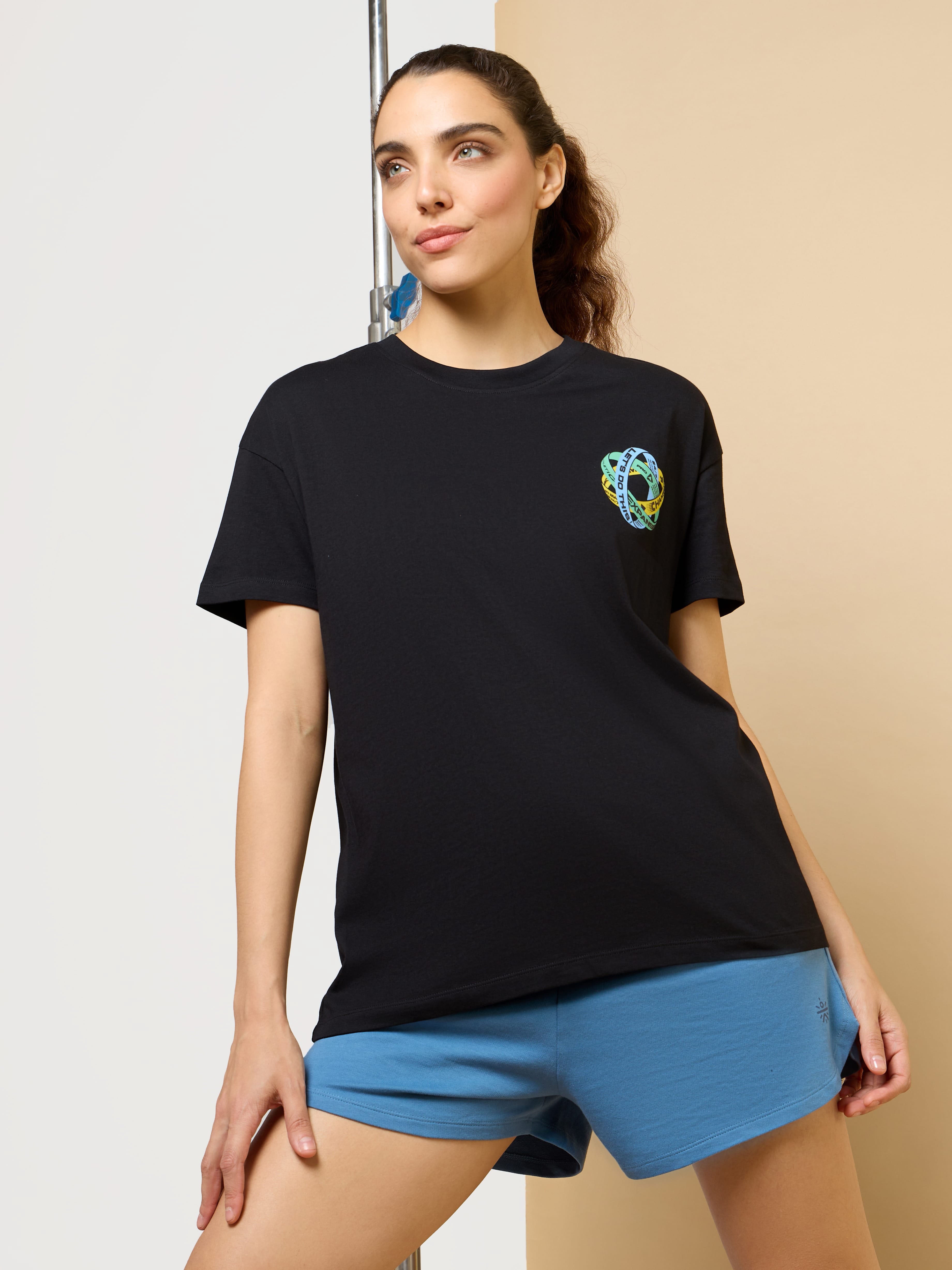 Women's Black Play in Leisure Relxed fit T-shirt