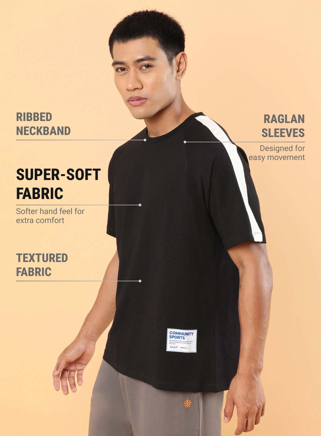 Men's Black Community Sports Relaxed fit T-shirt