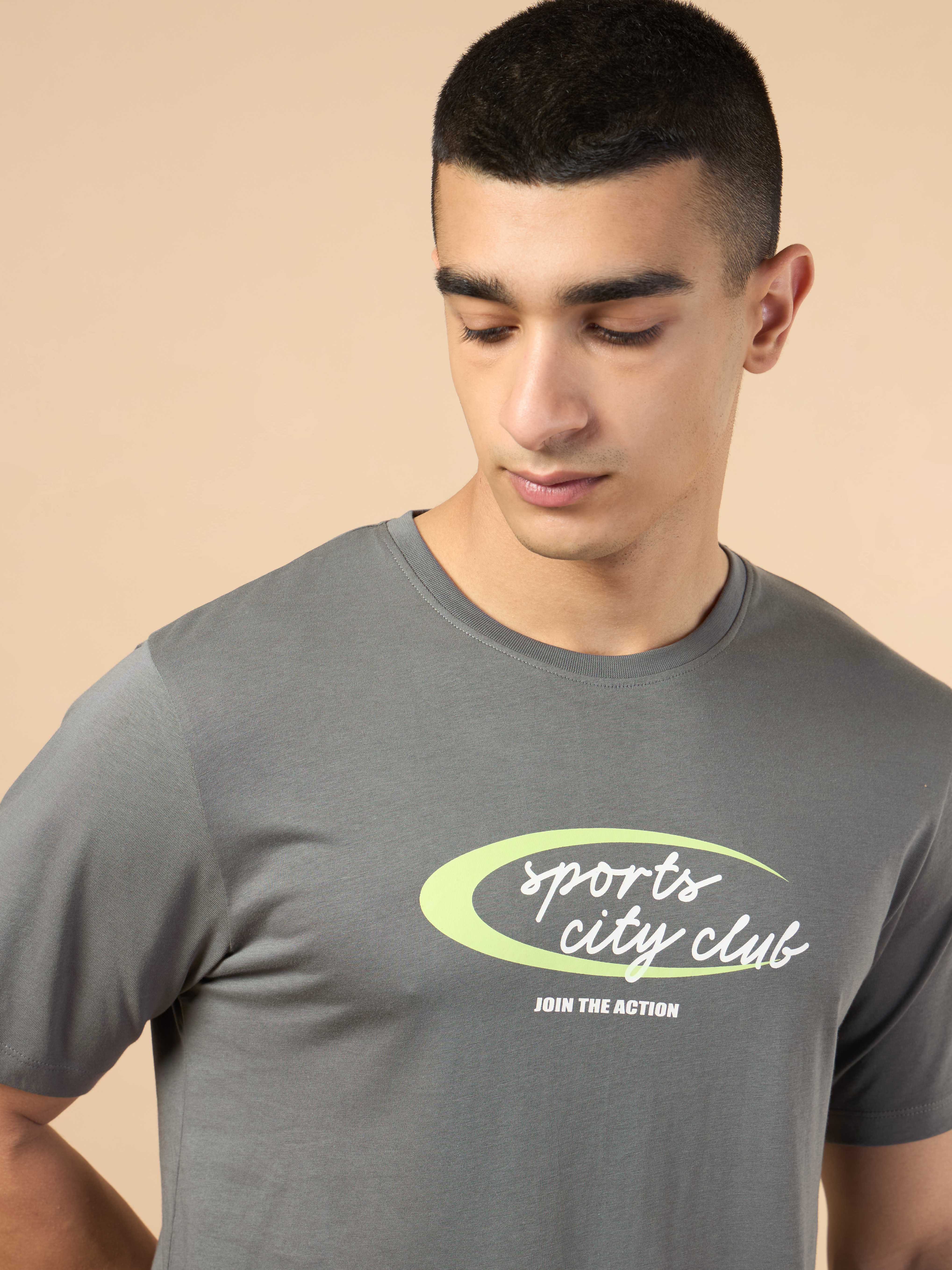 Men's Dark Grey Sports City Club Graphic T-shirt