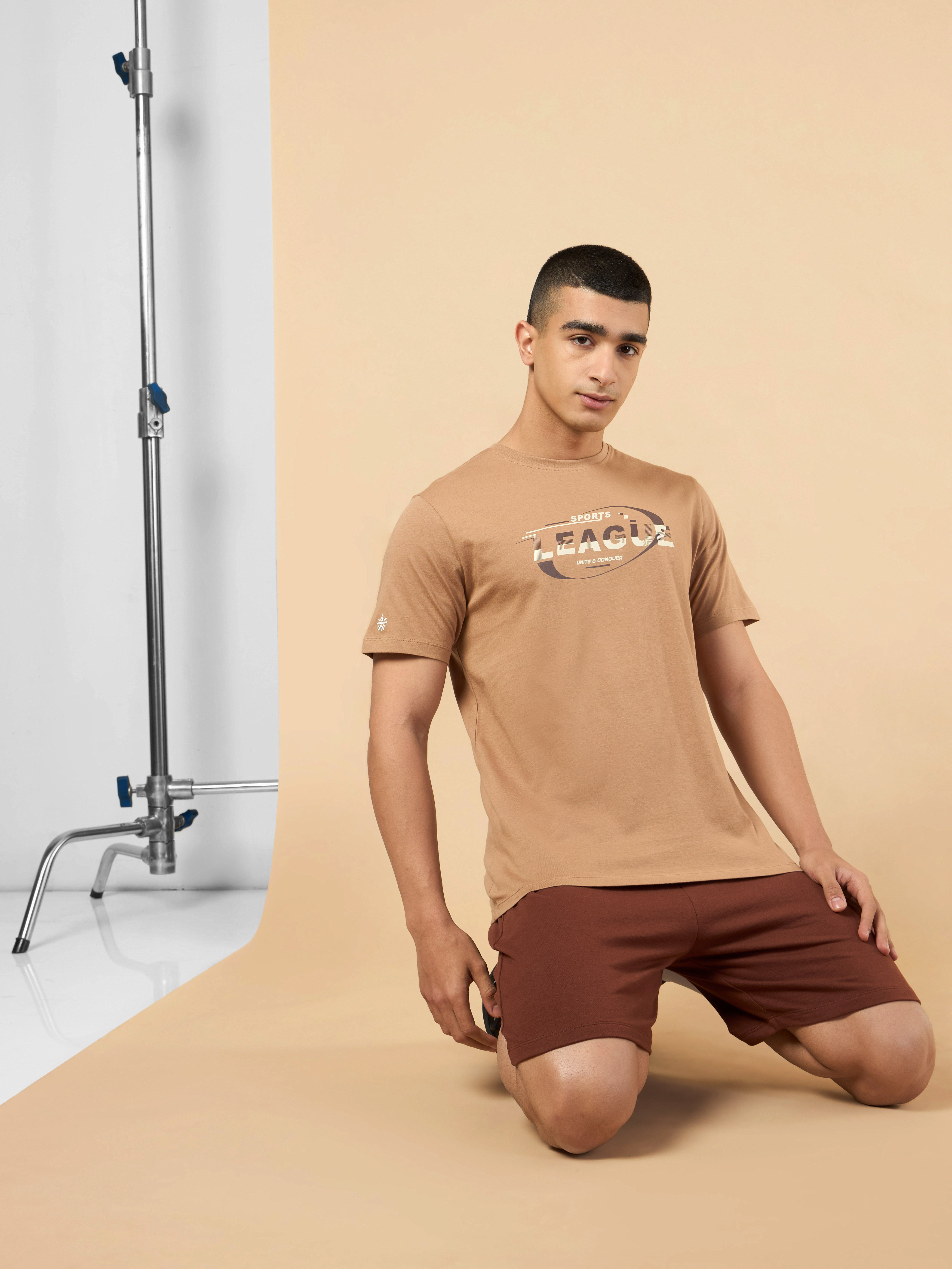 Men's Khaki Sports League Graphic T-shirt