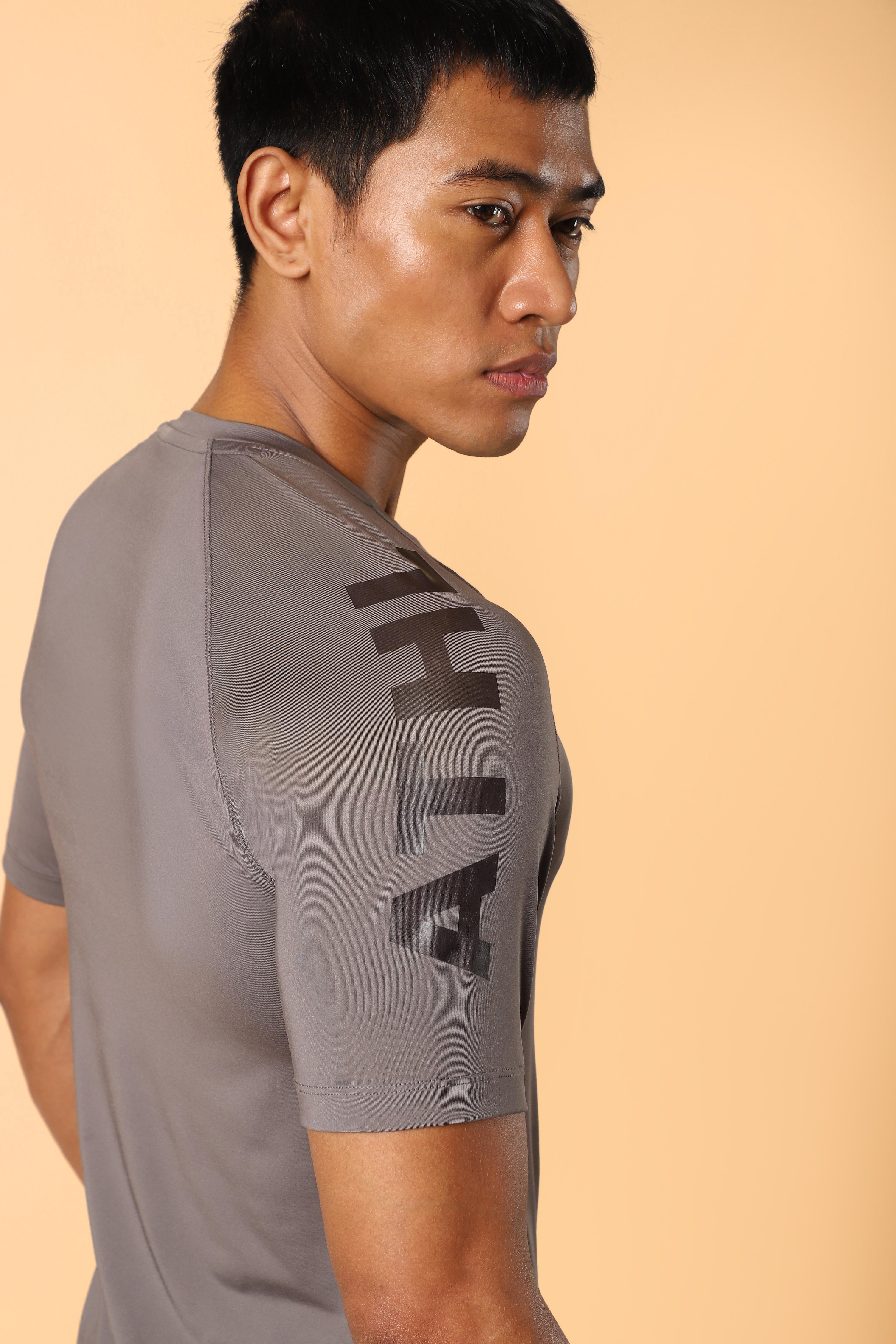 Men's Dark Grey Athletic Sculpted Slim fit T-shirt